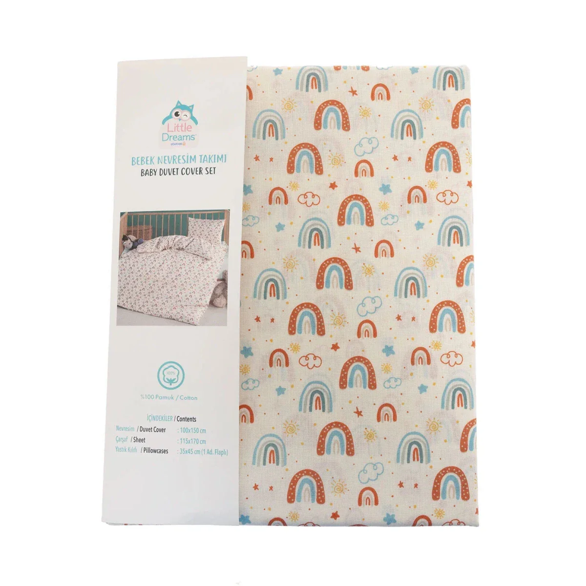 Little Dreams Girls 100% Cotton Baby Duvet Cover Set 100x150 cm - Printed - Image 9