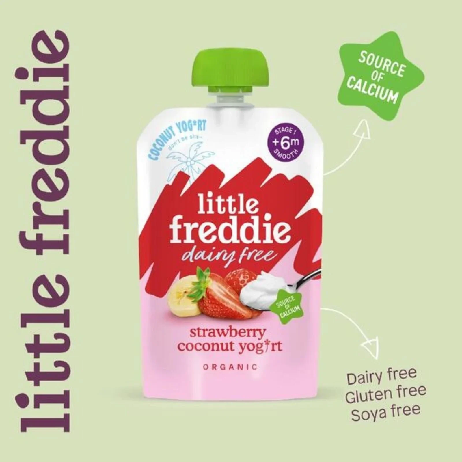 Little Freddie Organic Dairy Free Strawberry Yoghurt Baby Food Pouch 6+ months 90g - Image 3