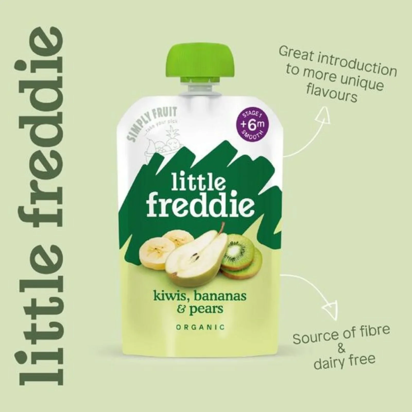 Little Freddie Organic Zesty Kiwis Bananas & Pear Baby Food Pouch 6+ months 100g - Image 3
