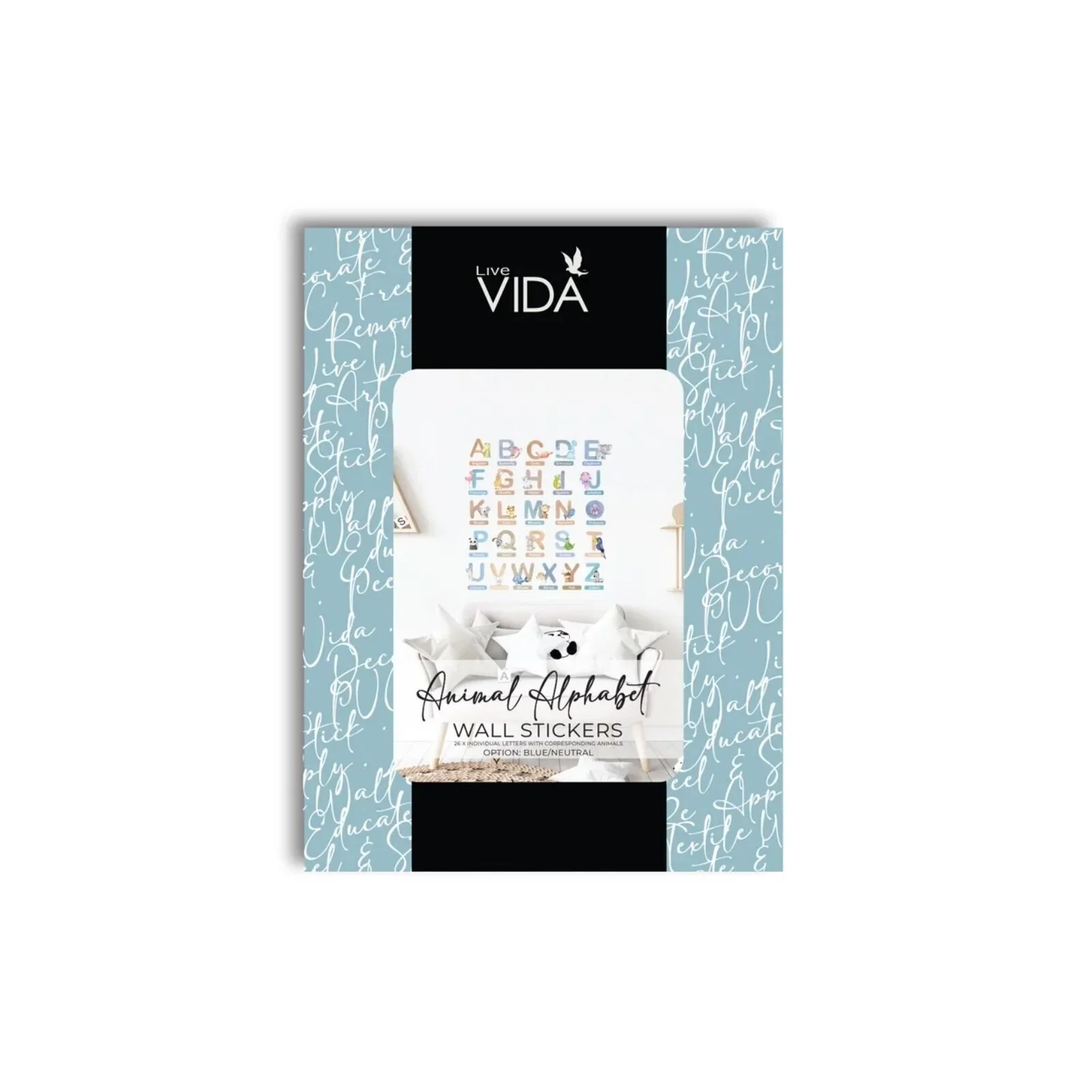 Live Vida Alphabet Wall Stickers with Animal Figures 26 pcs - Blue - Image 2