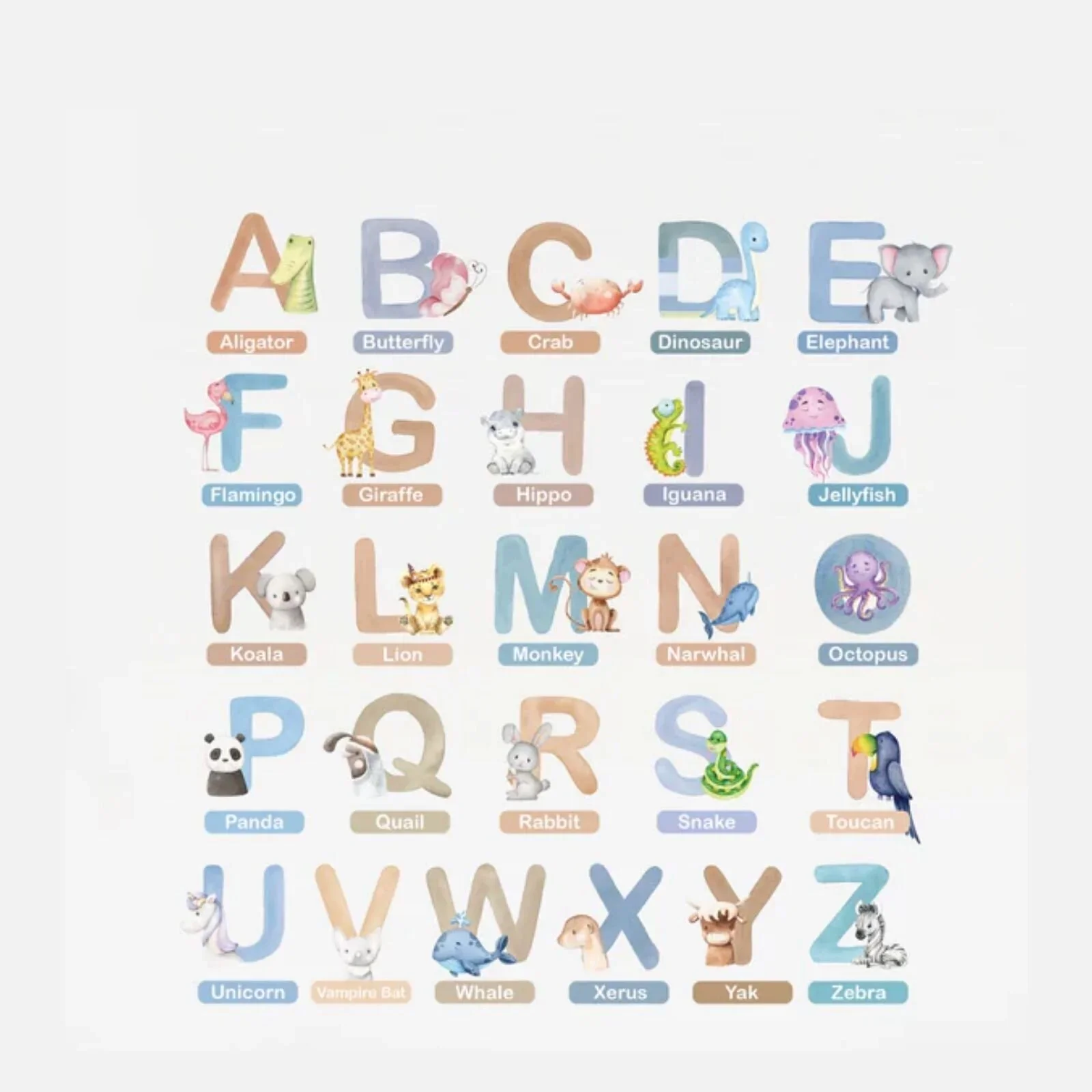 Live Vida Alphabet Wall Stickers with Animal Figures 26 pcs - Blue - Image 3