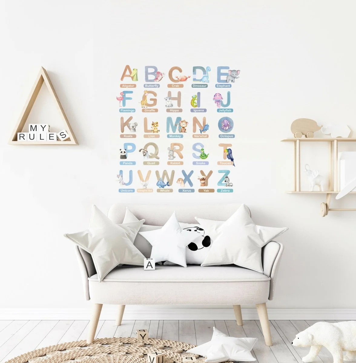 Live Vida Alphabet Wall Stickers with Animal Figures 26 pcs - Blue - Image 4