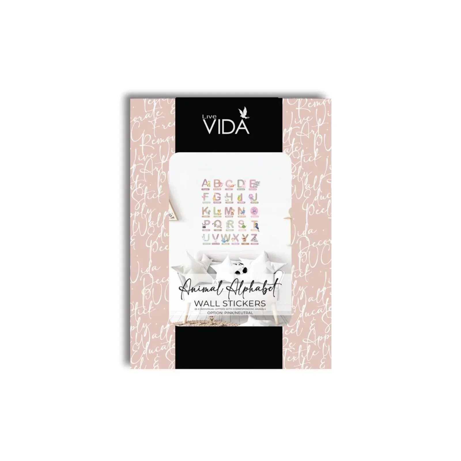 Live Vida Alphabet Wall Stickers with Animal Figures 26 pcs - Pink - Image 2
