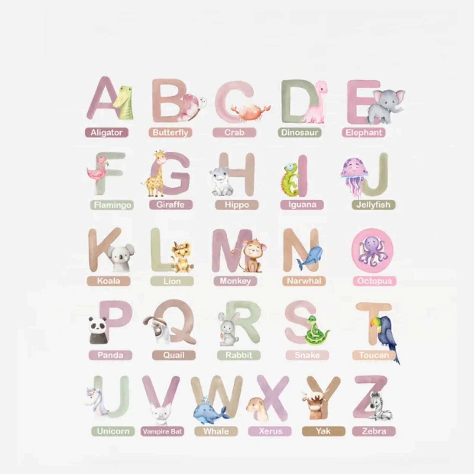 Live Vida Alphabet Wall Stickers with Animal Figures 26 pcs - Pink - Image 3