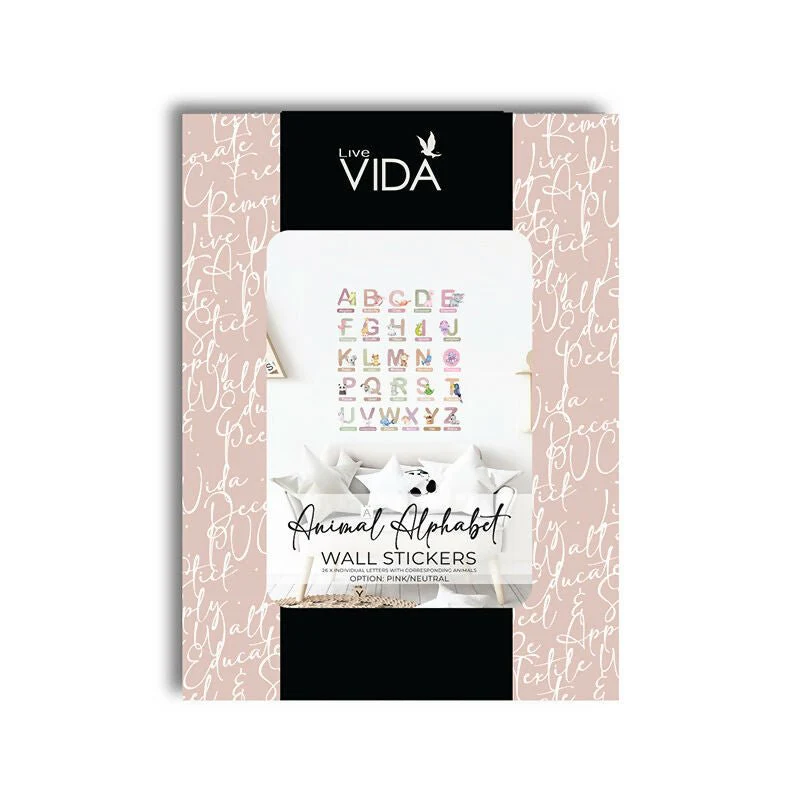 Live Vida Alphabet Wall Stickers with Animal Figures 26 pcs - Pink - Image 5