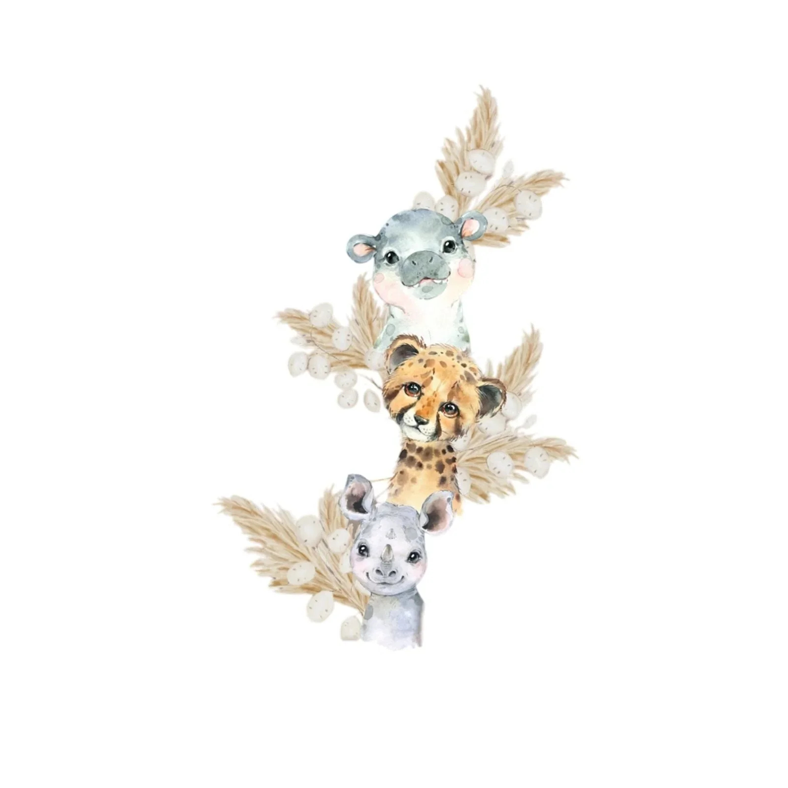 Live Vida Baby Safari Wall Sticker Hippo & Cheetah & Rhino 3 pcs - Image 2