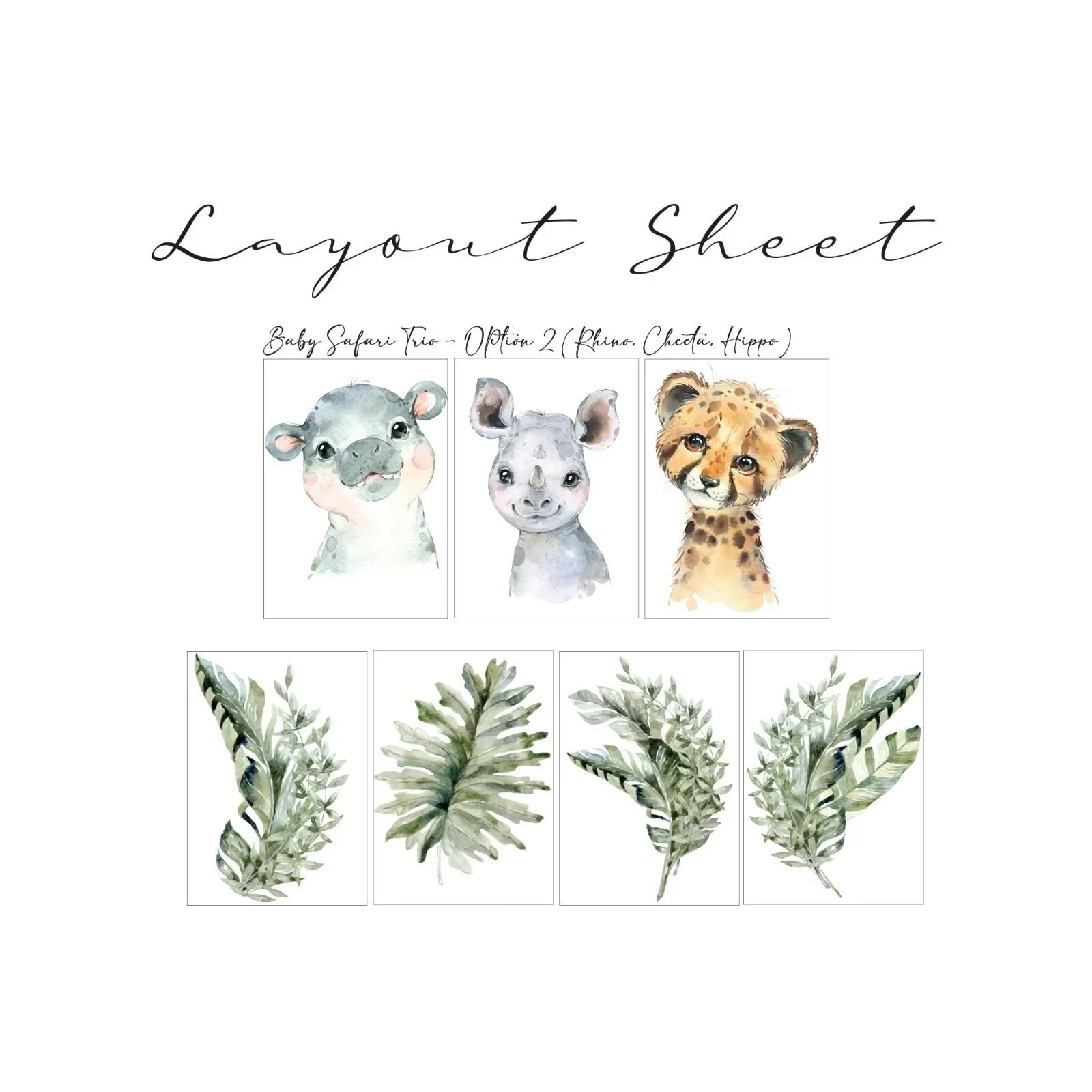 Live Vida Baby Safari Wall Sticker Leafy Hippo & Cheetah & Rhino 3 pcs - Image 3