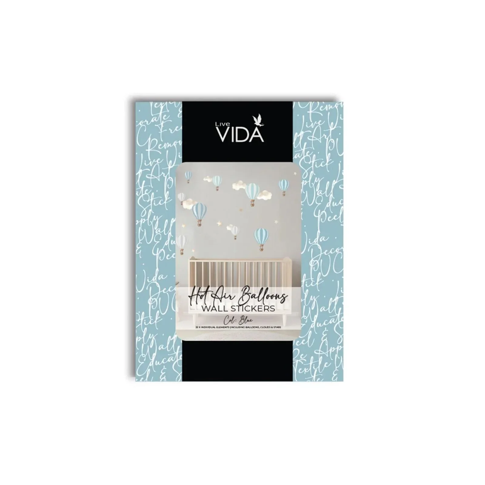 Live Vida Hot Air Balloons Wall Stickers A4 - Blue & Grey - Image 3