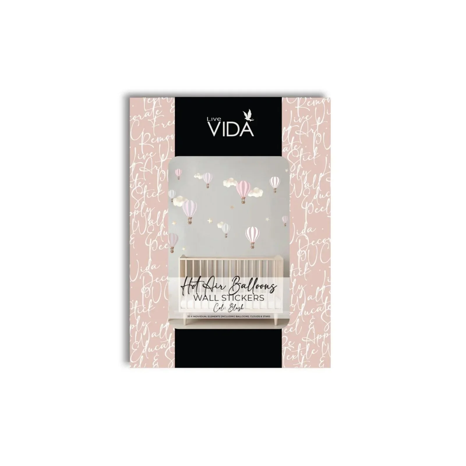 Live Vida Hot Air Balloons Wall Stickers A4 - Pink & Grey - Image 3