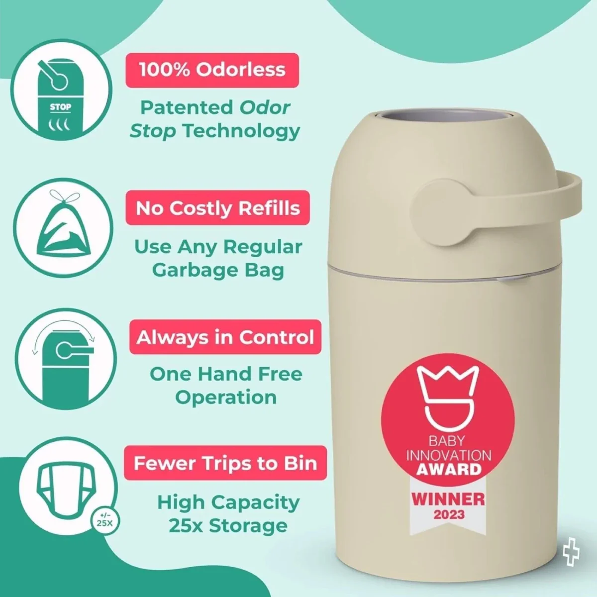 Magic Majestic Nappy Bin - Beige - Image 6