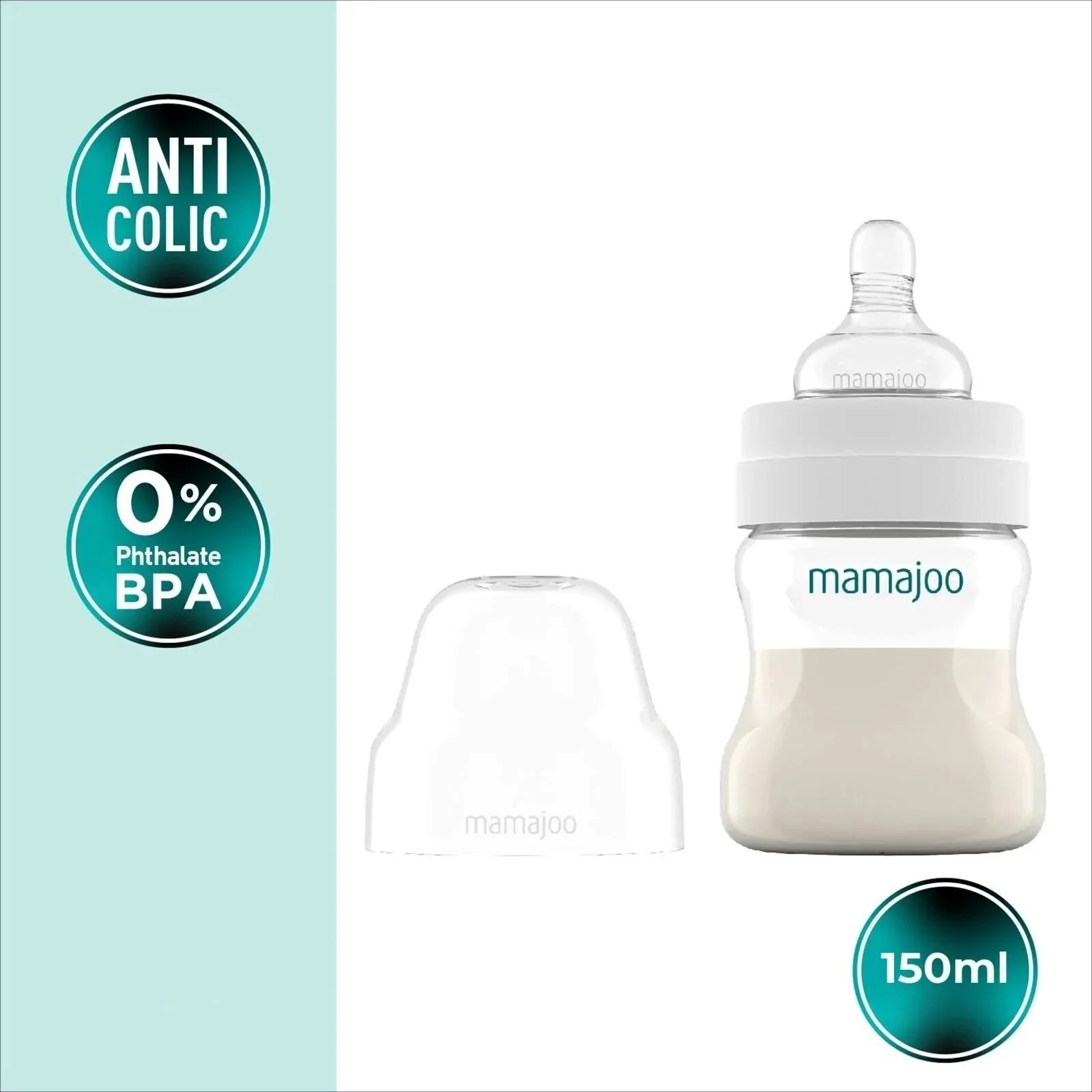 Mamajoo Anti-Colic PP Baby Bottle Slow Flow 0+ months 150ml - Silver - Image 2