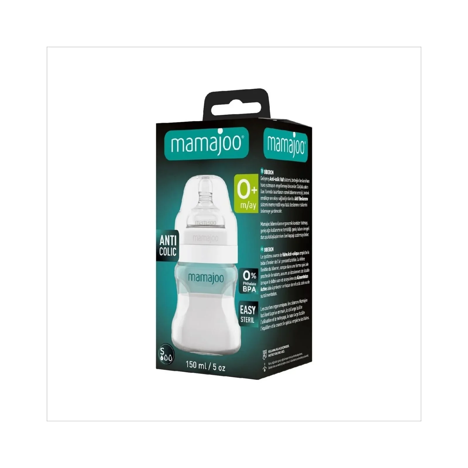 Mamajoo Anti-Colic PP Baby Bottle Slow Flow 0+ months 150ml - Silver - Image 6
