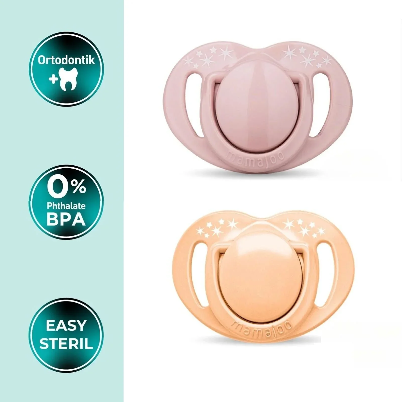 Mamajoo Orthodontic Soothers with Steriliser Box 12+ months Pack of 2 - Powder Pink & Blush - Image 2