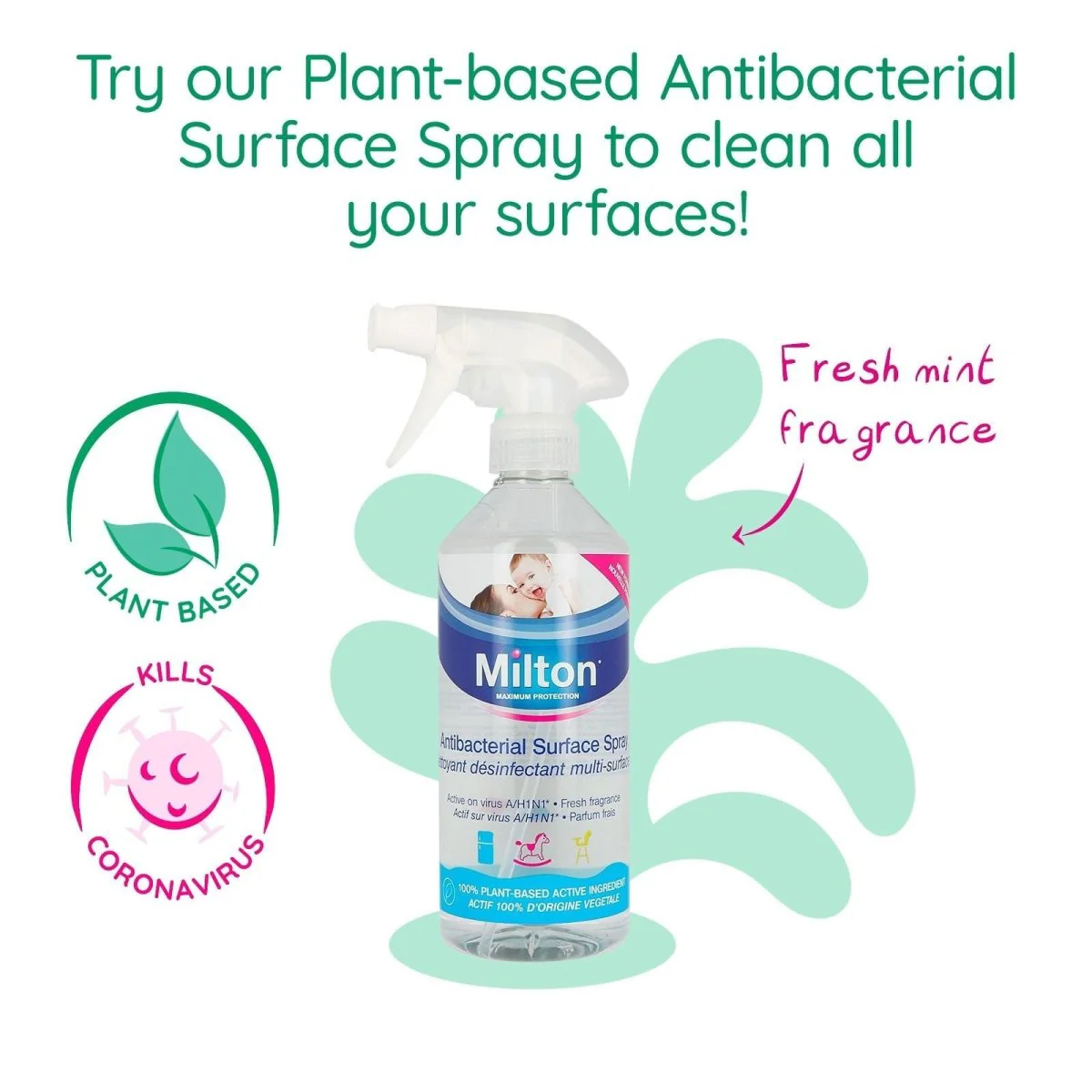 Milton Antibacterial Surface Spray 500ml - Image 2