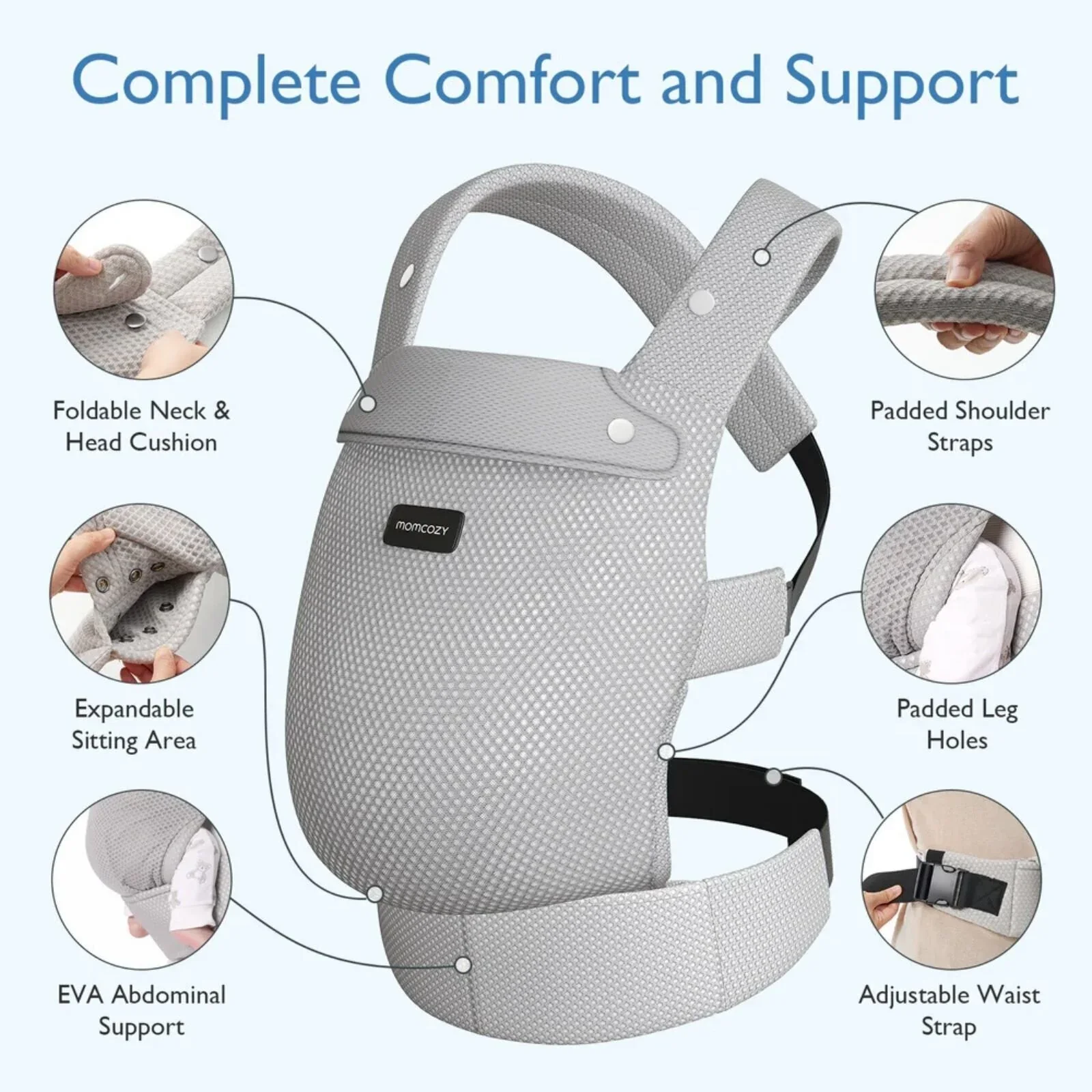 Momcozy Baby Carrier Newborn to Toddler Air Mesh - Grey - Image 2