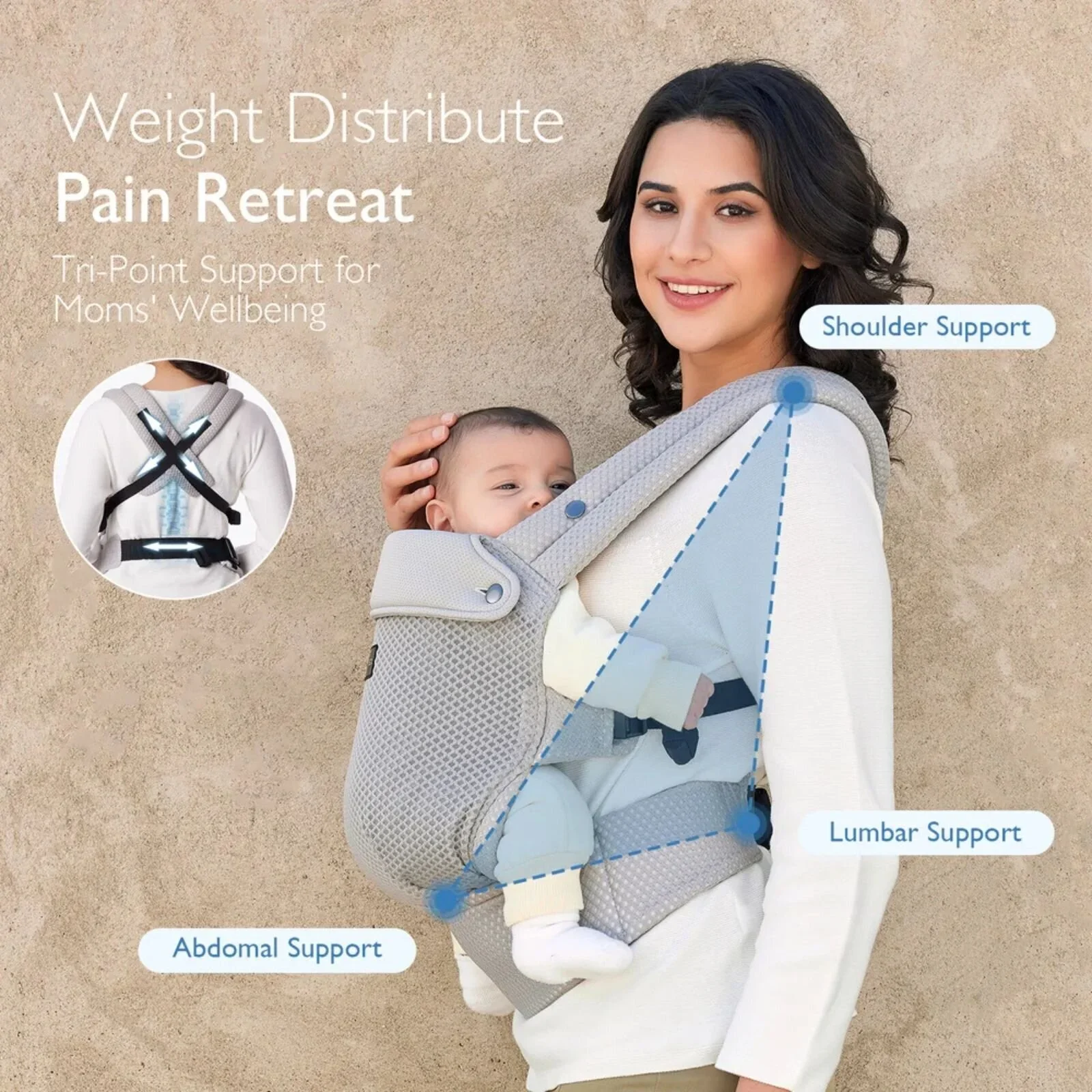 Momcozy Baby Carrier Newborn to Toddler Air Mesh - Grey - Image 5