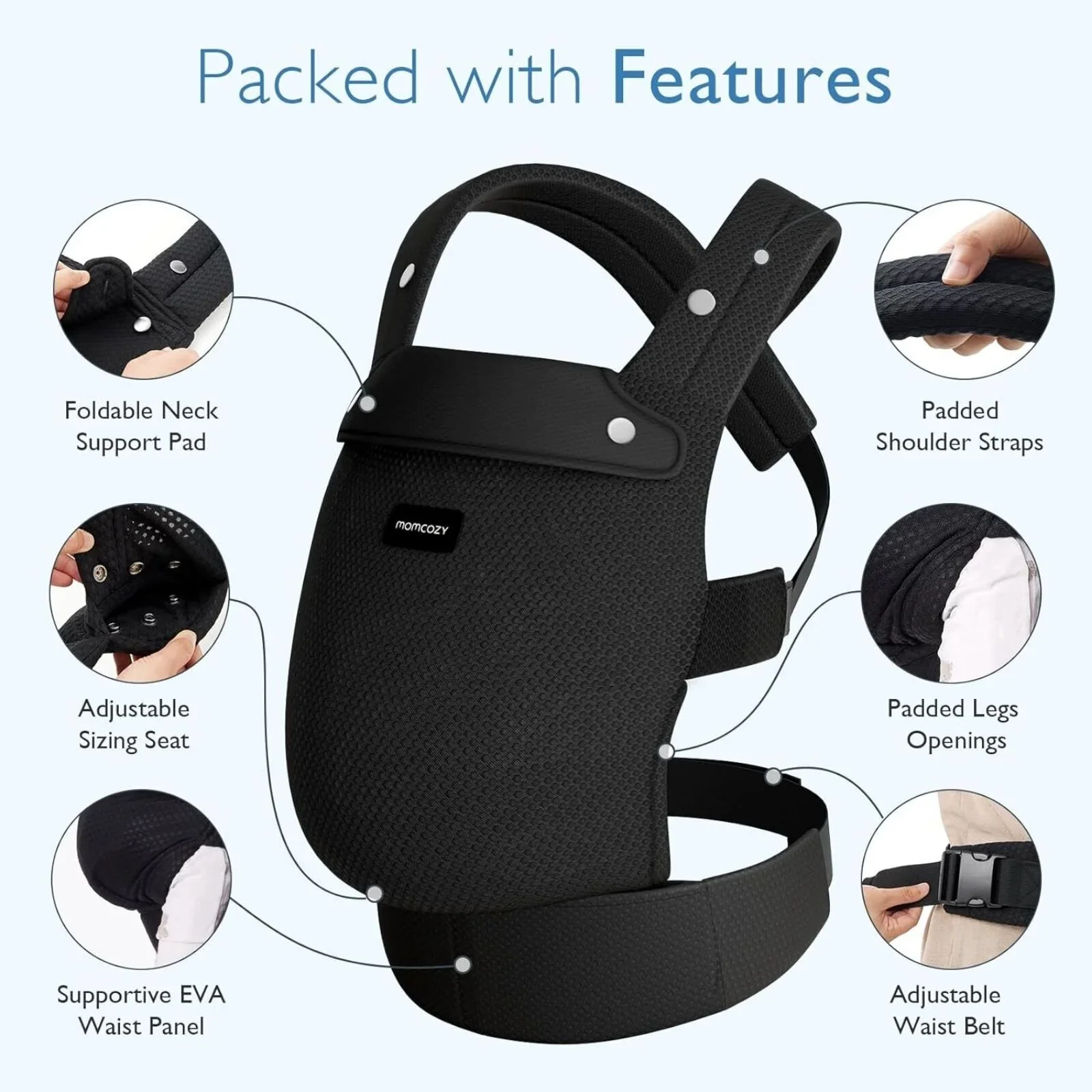 Momcozy Baby Carrier Newborn to Toddler Air Mesh - Black - Image 2