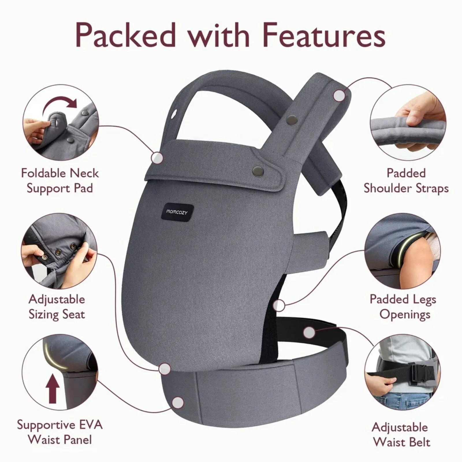 Momcozy Baby Carrier Newborn to Toddler Cotton - Grey - Image 2