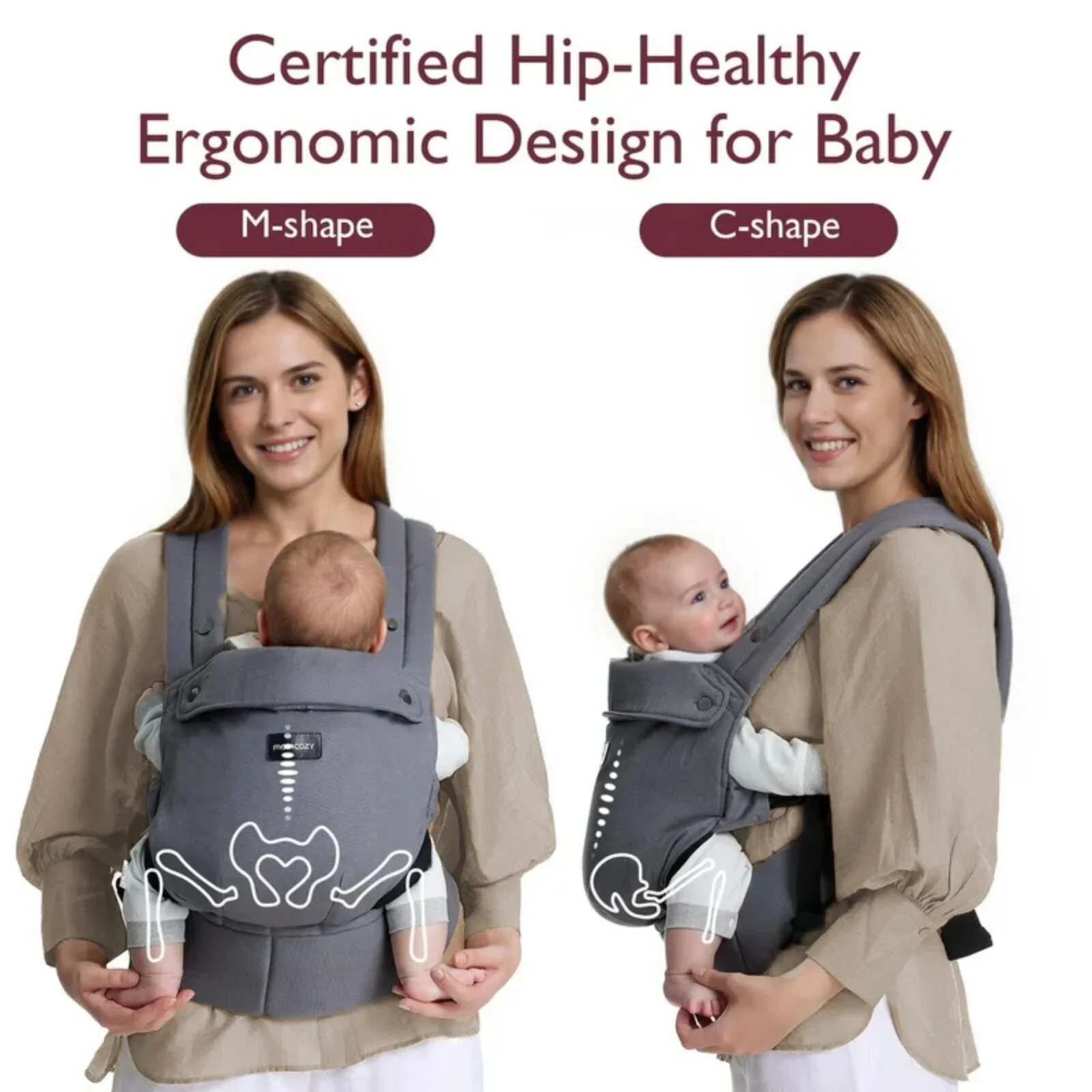 Momcozy Baby Carrier Newborn to Toddler Cotton - Grey - Image 3