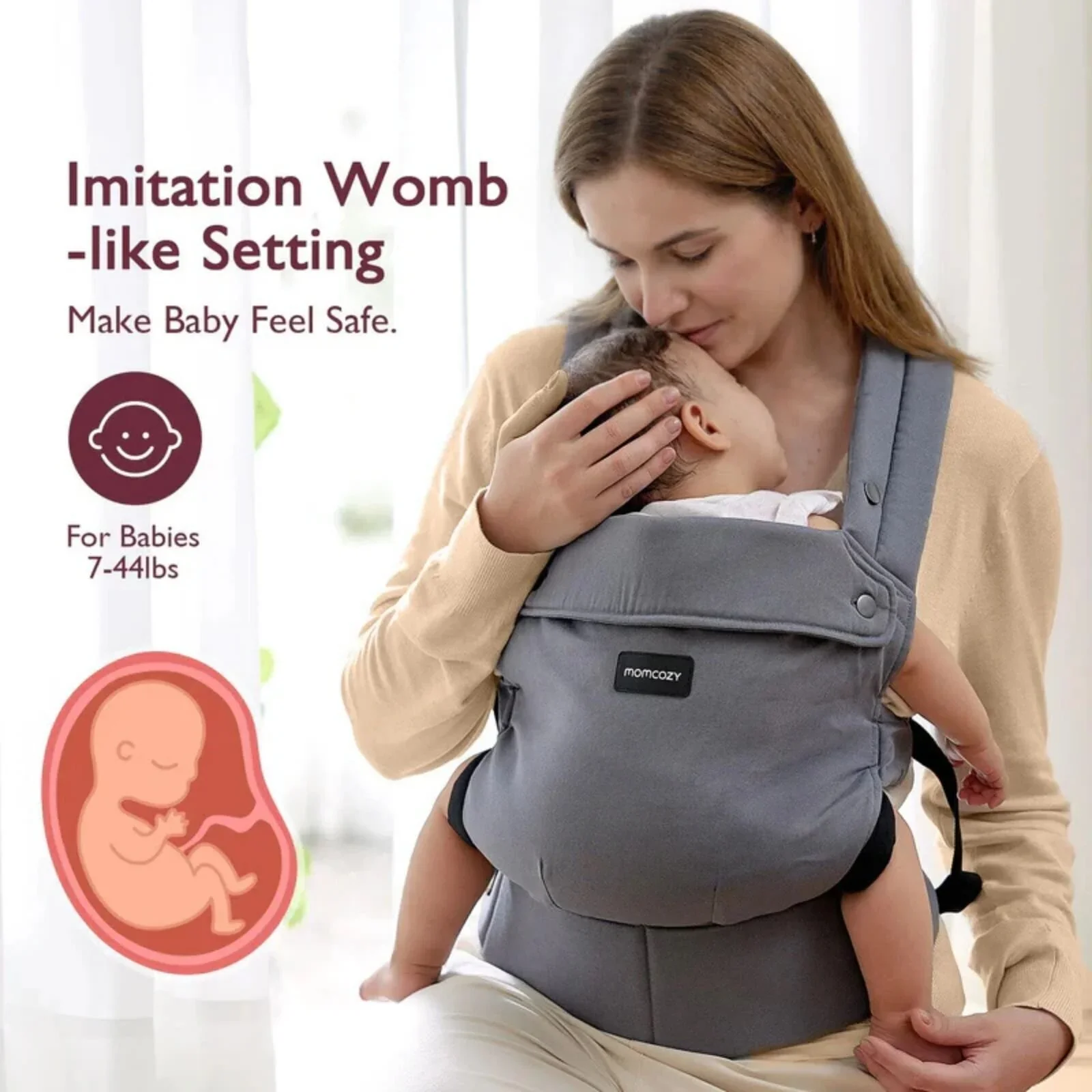 Momcozy Baby Carrier Newborn to Toddler Cotton - Grey - Image 4