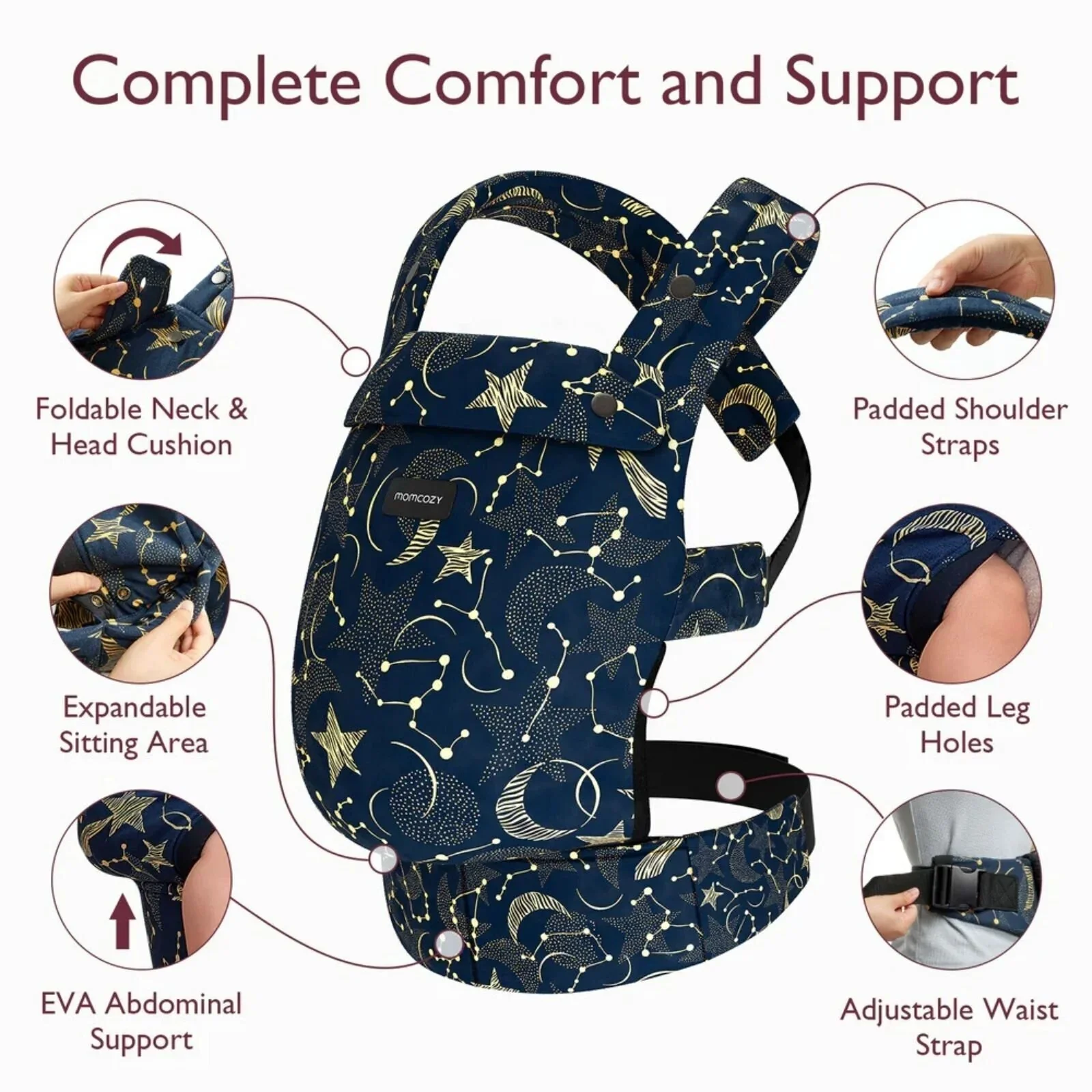 Momcozy Baby Carrier Newborn to Toddler Cotton - Starry Night - Image 2