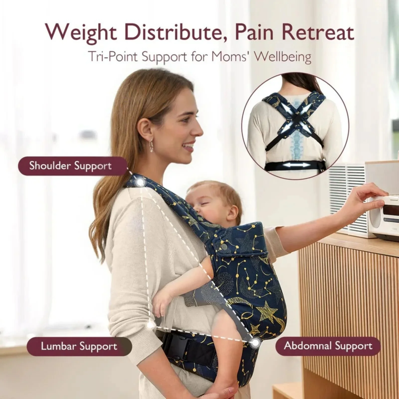 Momcozy Baby Carrier Newborn to Toddler Cotton - Starry Night - Image 4