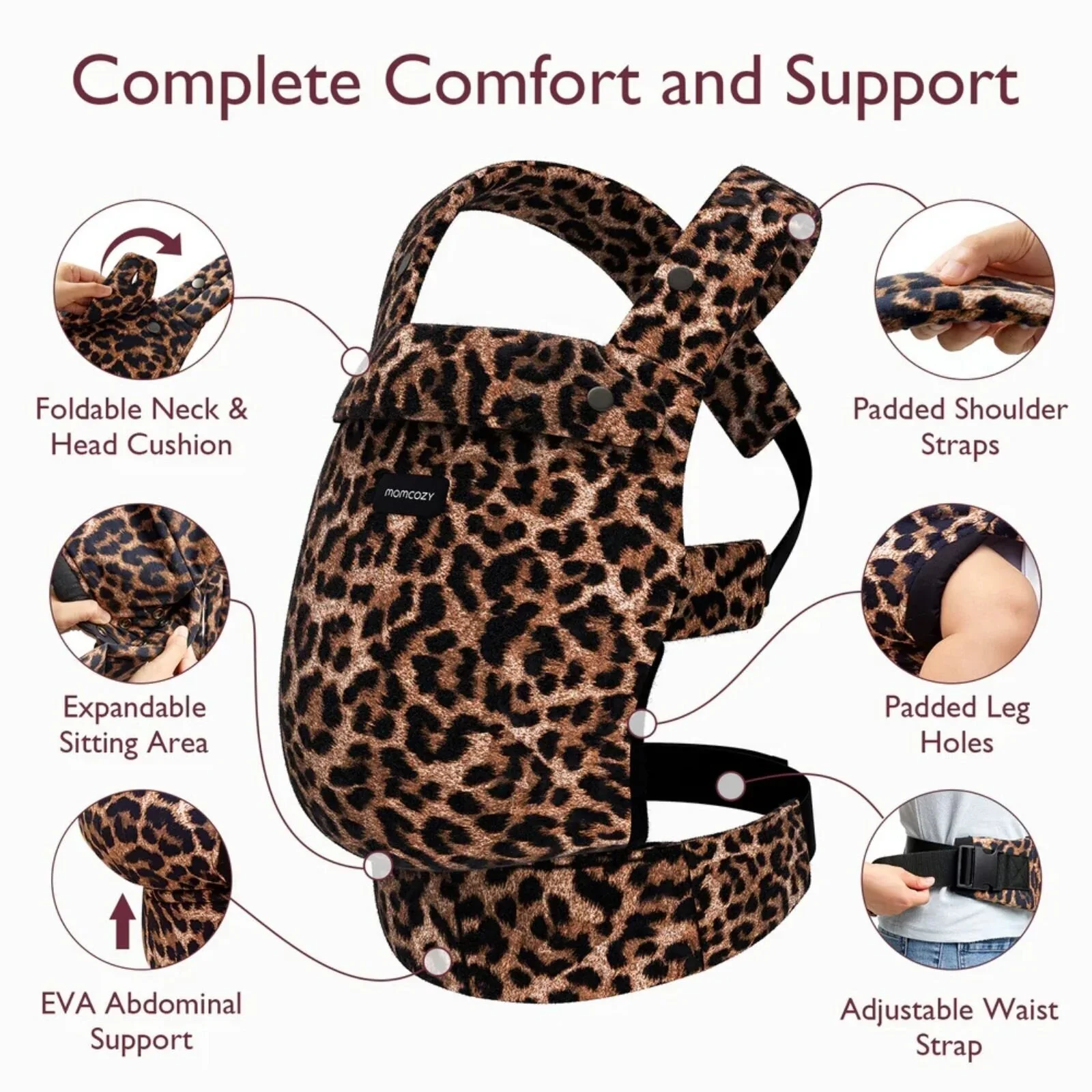 Momcozy Baby Carrier Newborn to Toddler Cotton - Leopard - Image 2
