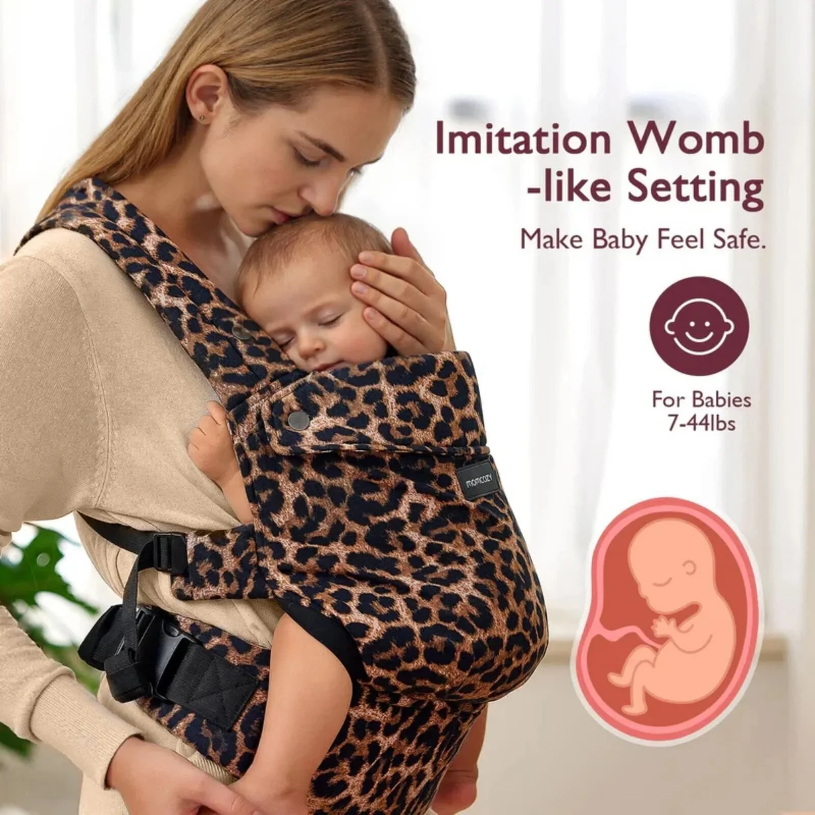 Momcozy Baby Carrier Newborn to Toddler Cotton - Leopard - Image 3