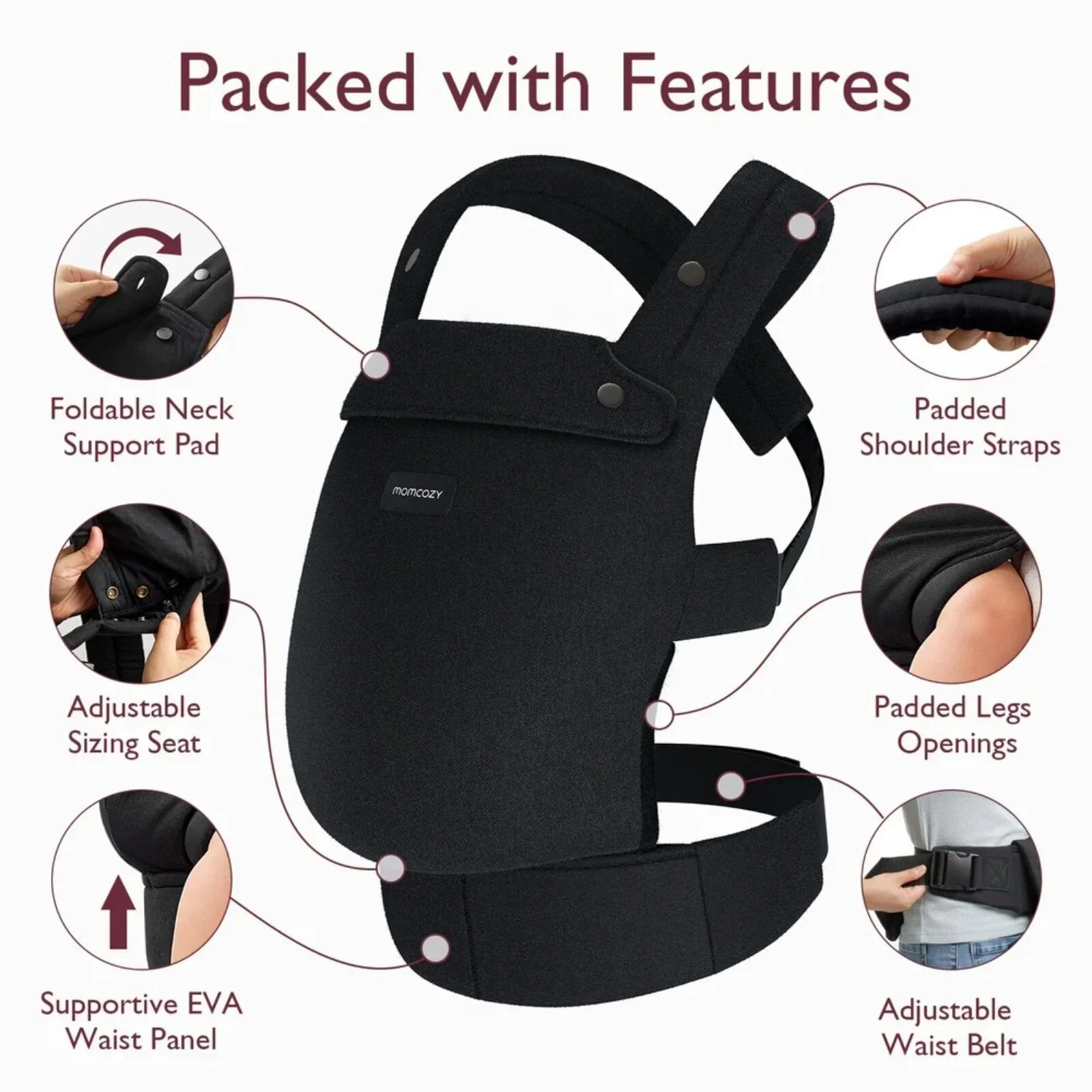 Momcozy Baby Carrier Newborn to Toddler Cotton - Black - Image 4