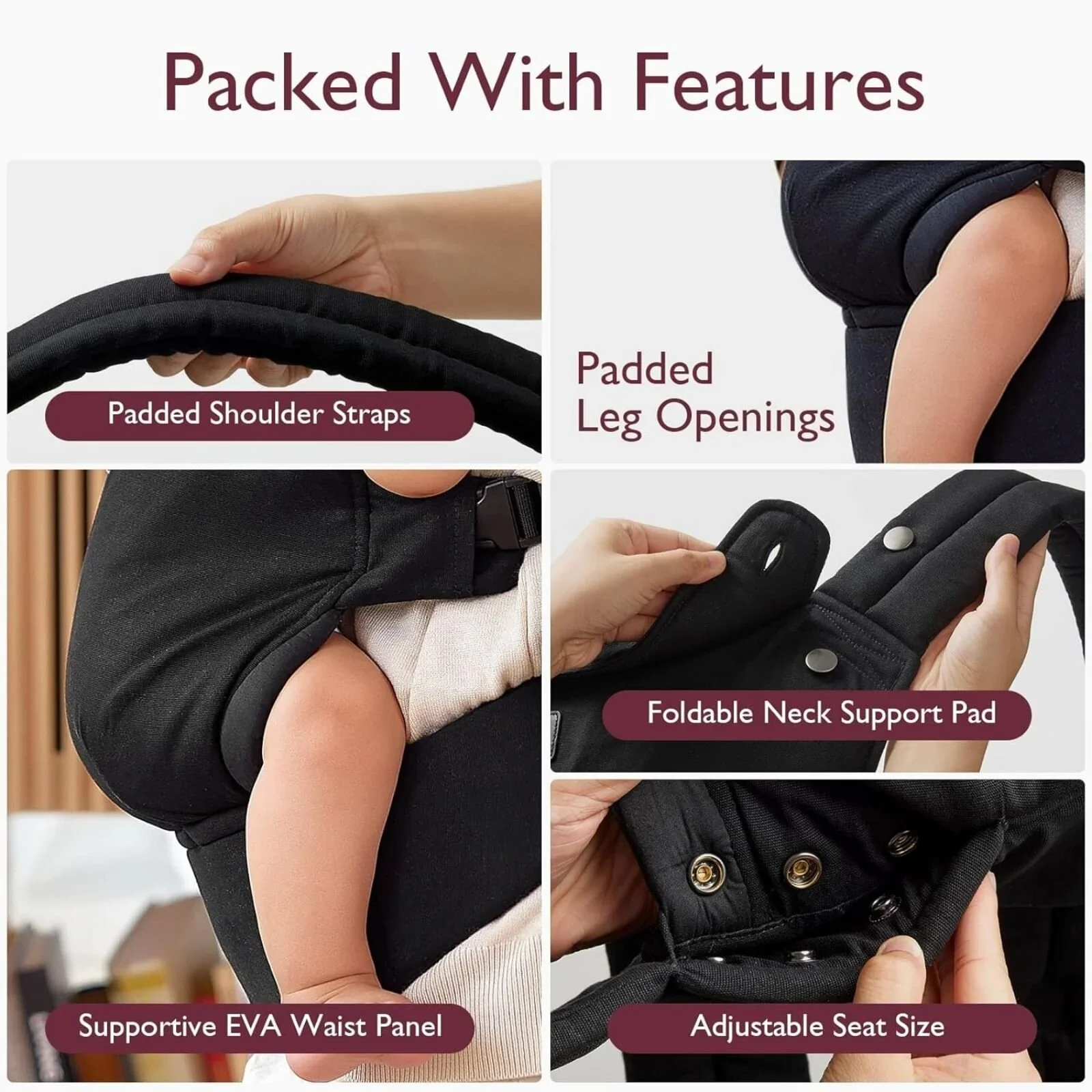 Momcozy Baby Carrier Newborn to Toddler Cotton - Black - Image 5