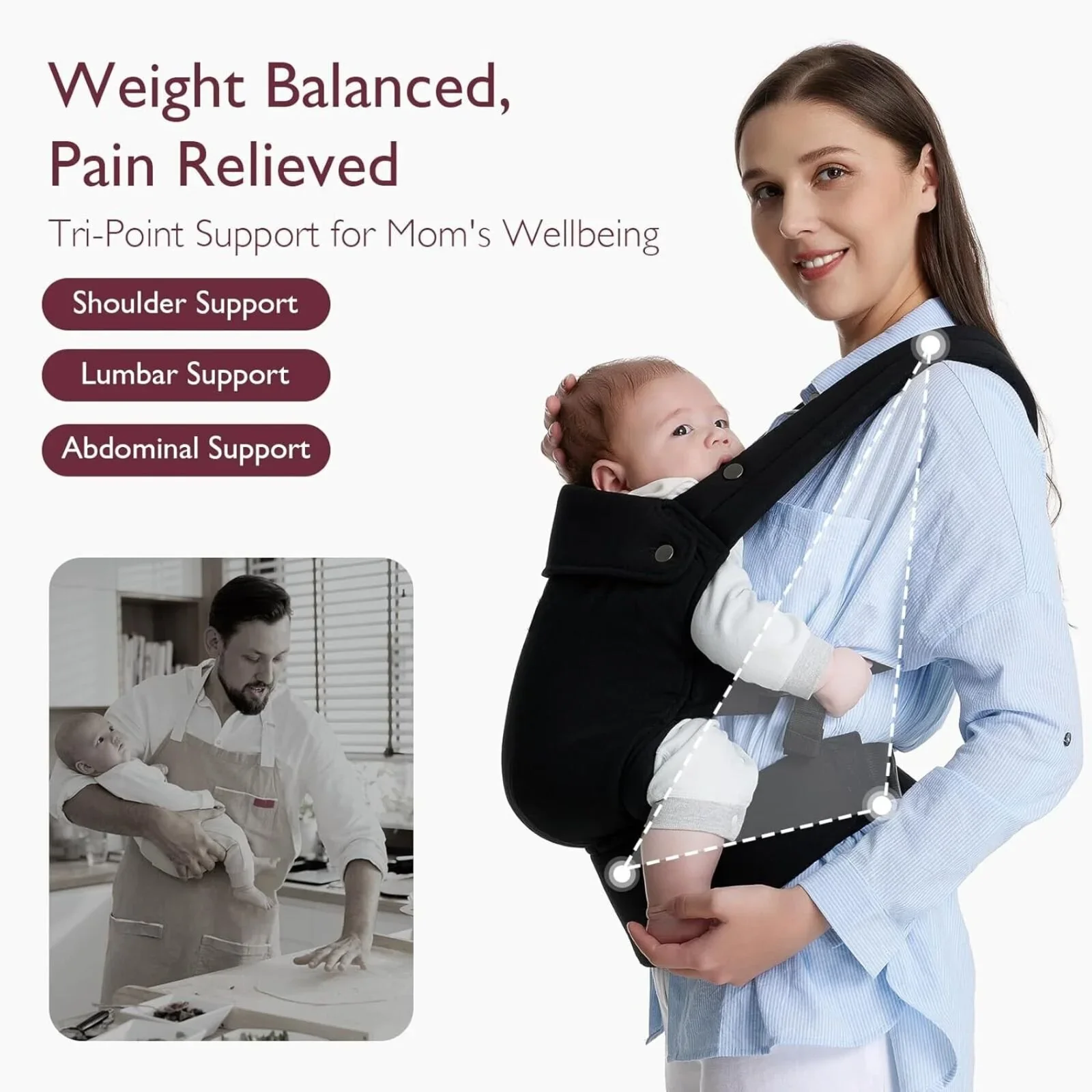 Momcozy Baby Carrier Newborn to Toddler Cotton - Black - Image 6