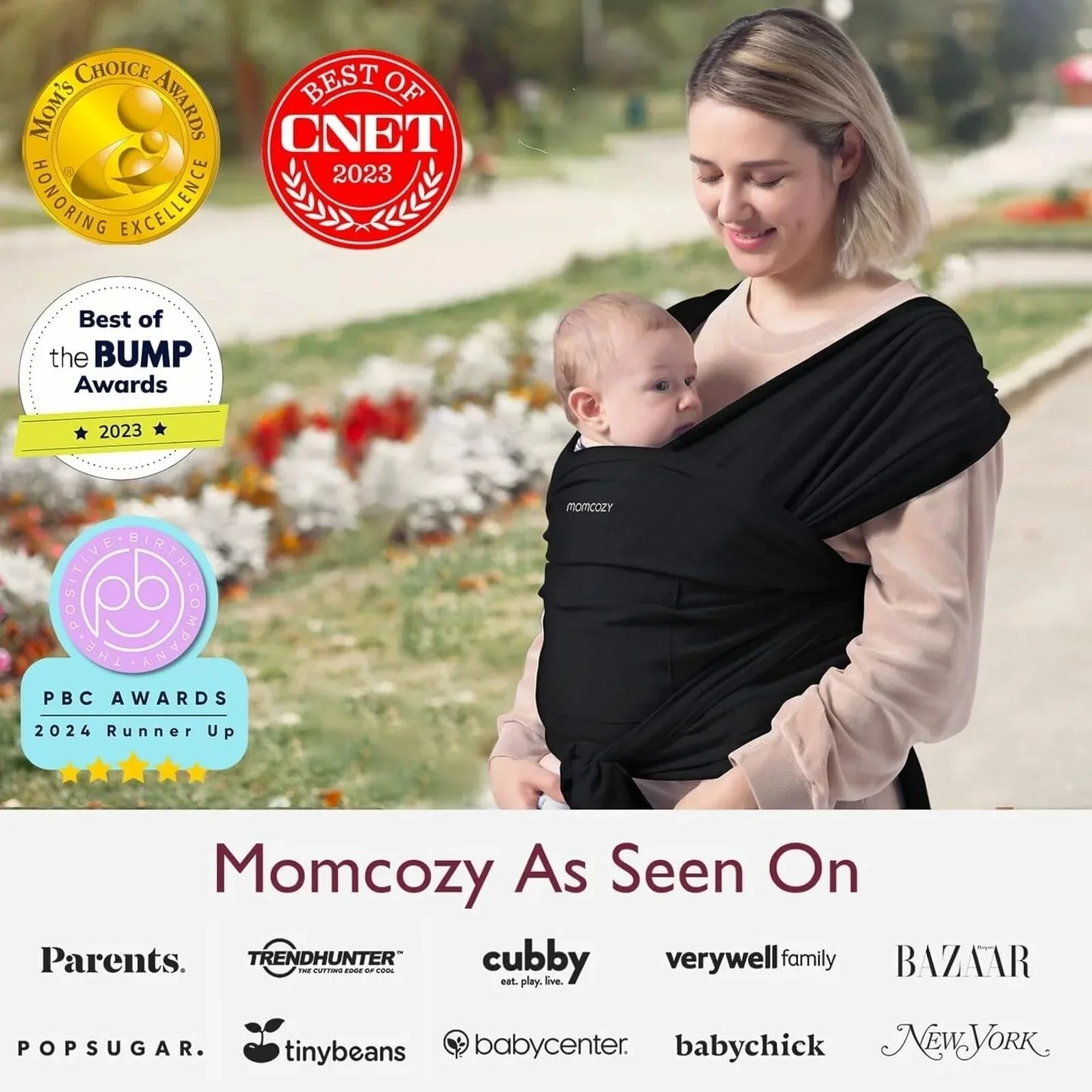 Momcozy Baby Wrap Carrier - Black - Image 12