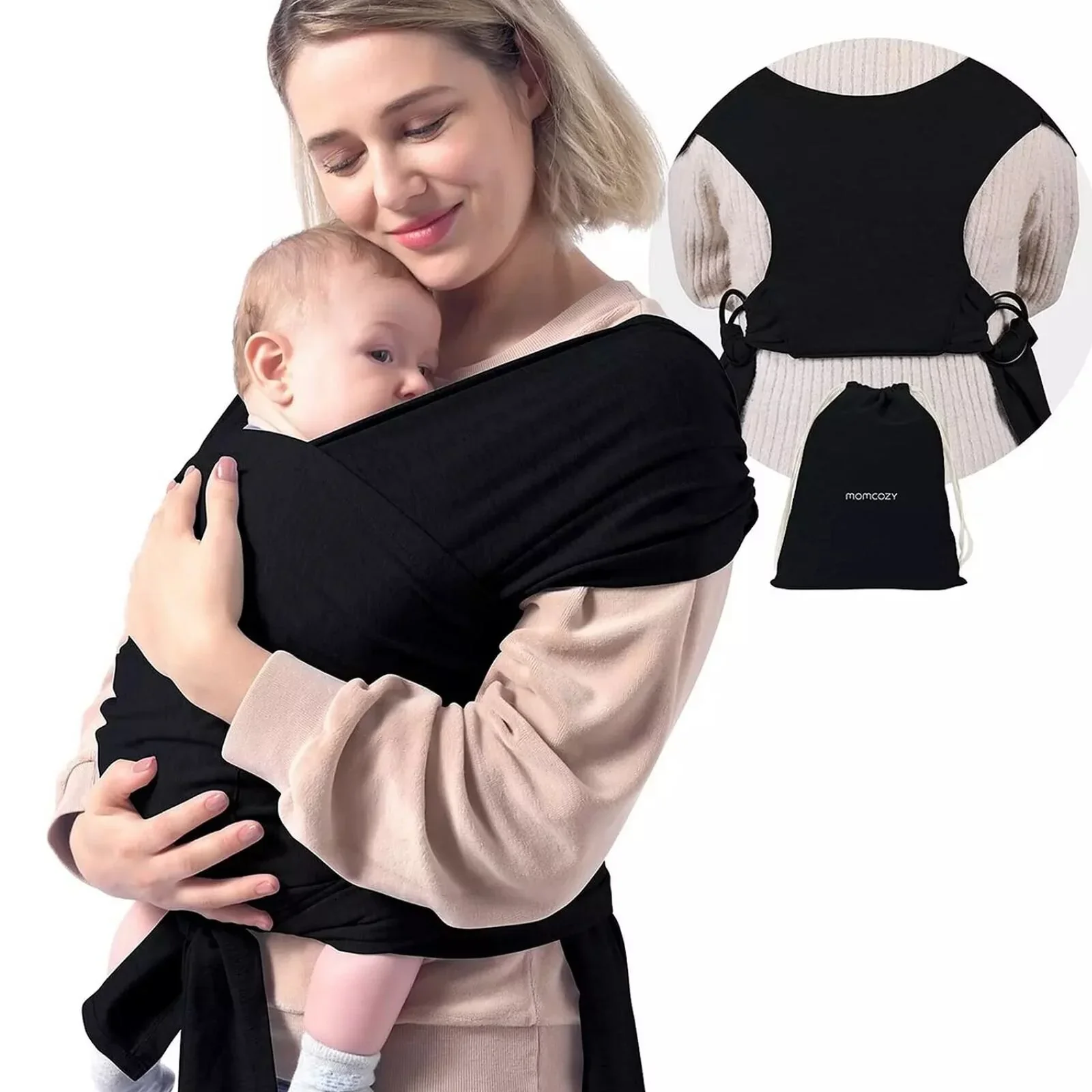 Momcozy Baby Wrap Carrier - Black - Image 4