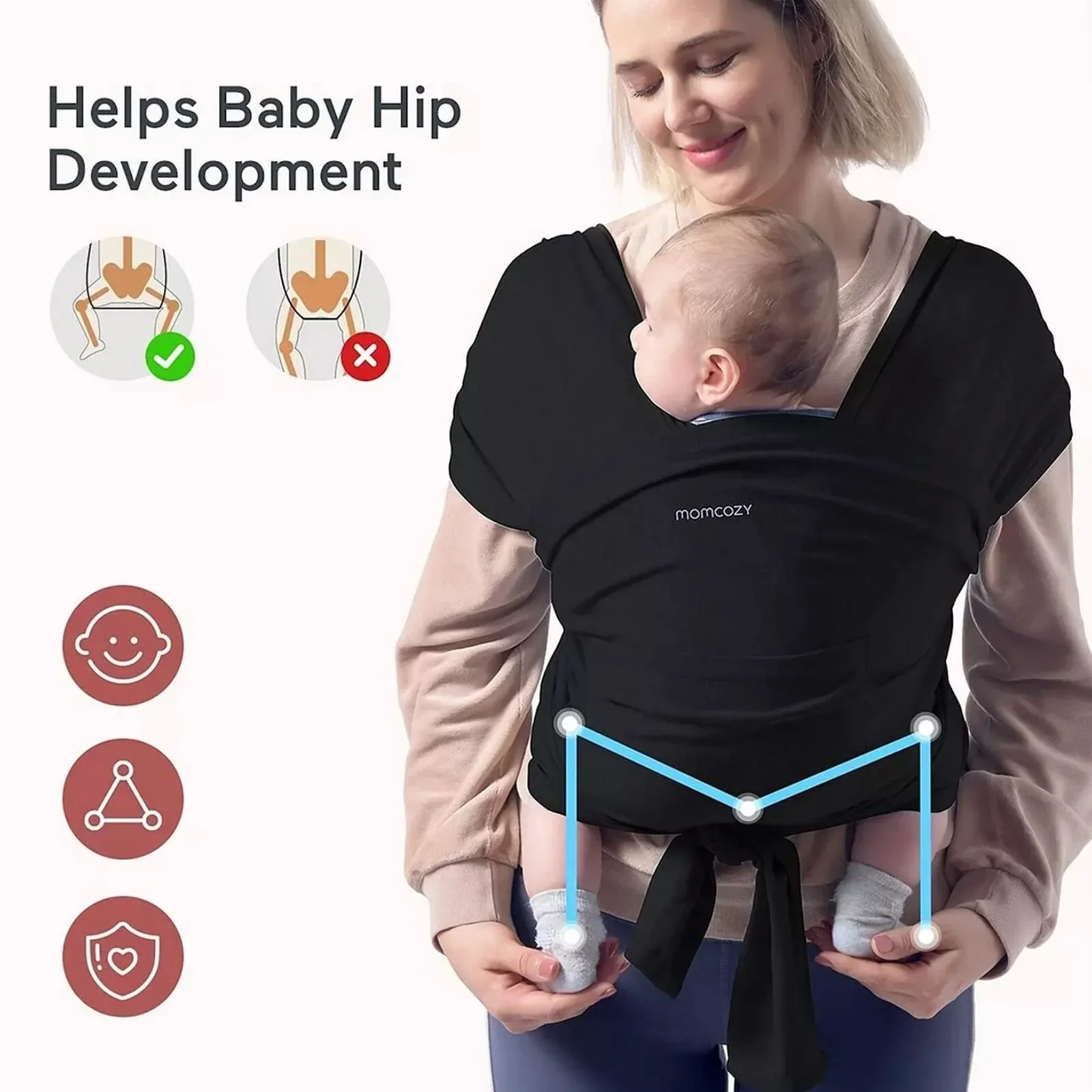 Momcozy Baby Wrap Carrier - Black - Image 6