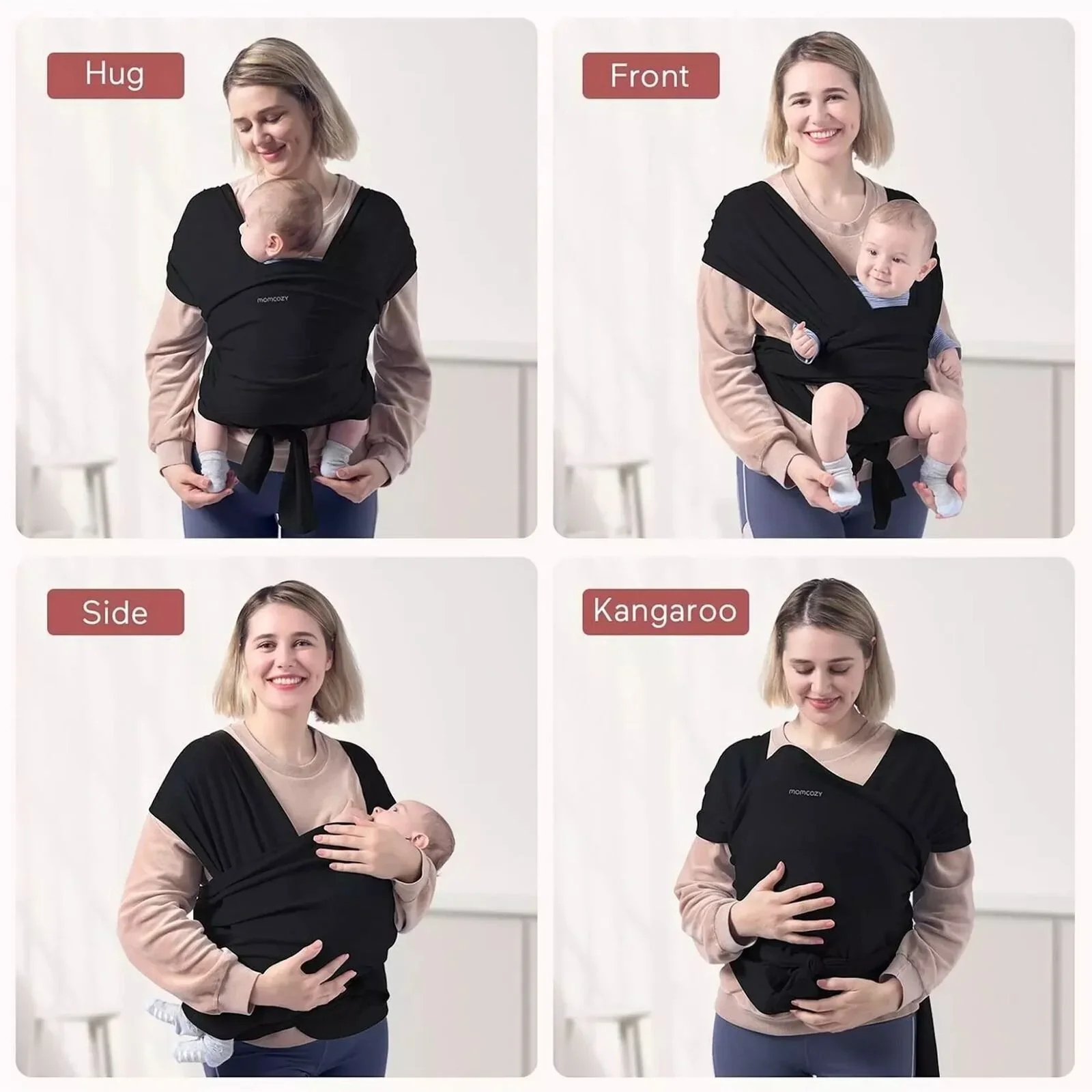 Momcozy Baby Wrap Carrier - Black - Image 8