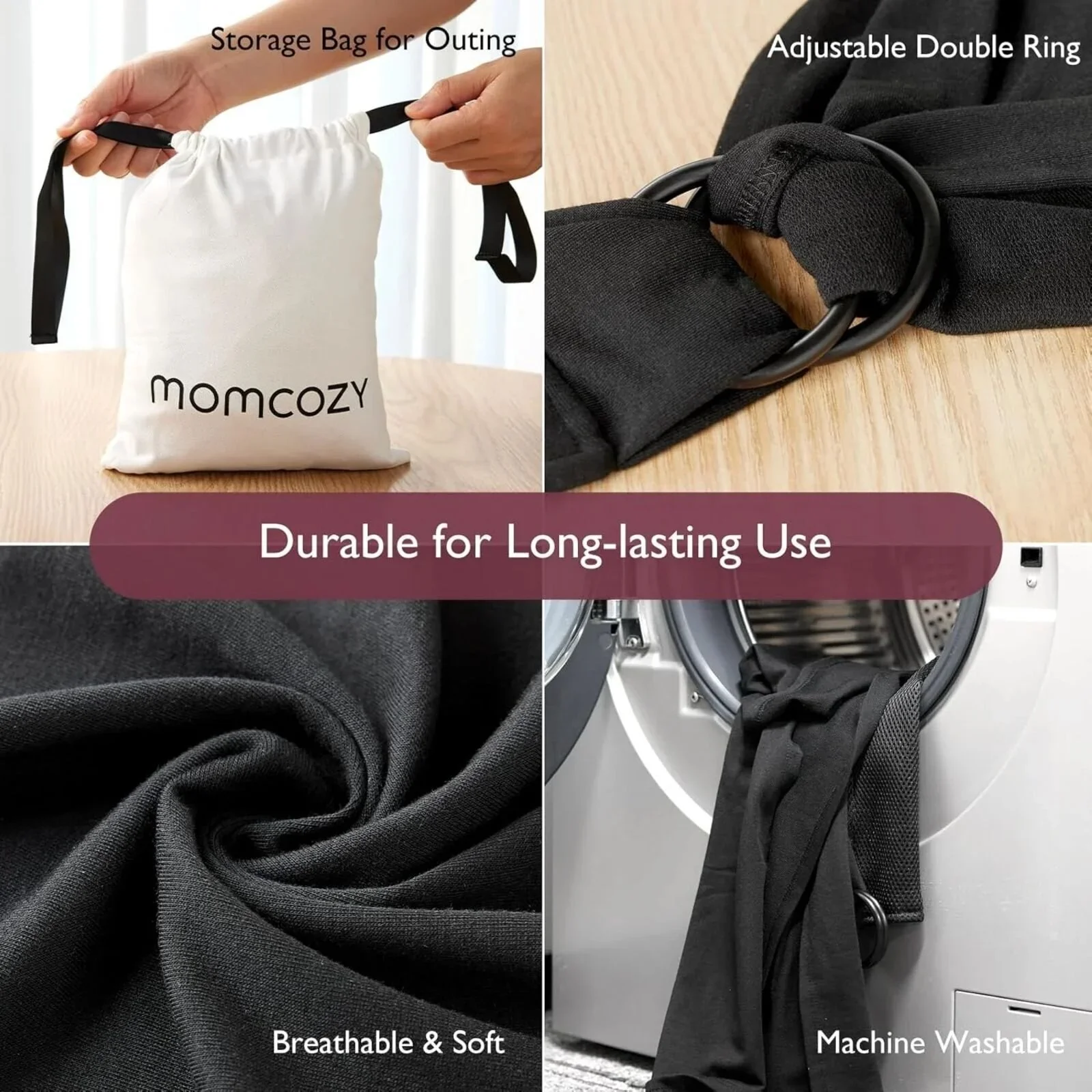Momcozy Baby Wrap Carrier - Black - Image 9