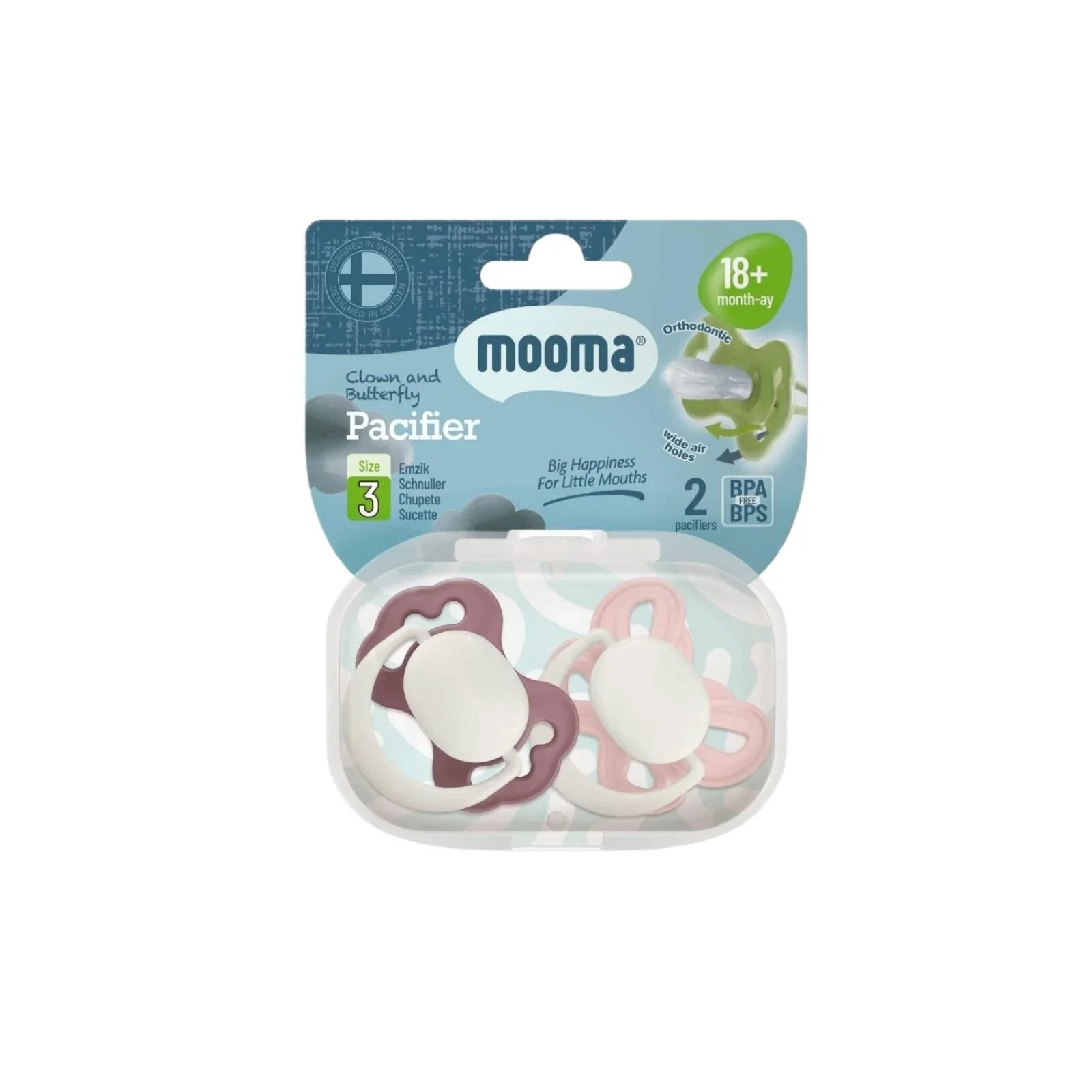 Mooma Clown & Butterfly Soothers 18+ months Pack of 2 - Brownish Purple & Baby Pink - Image 2