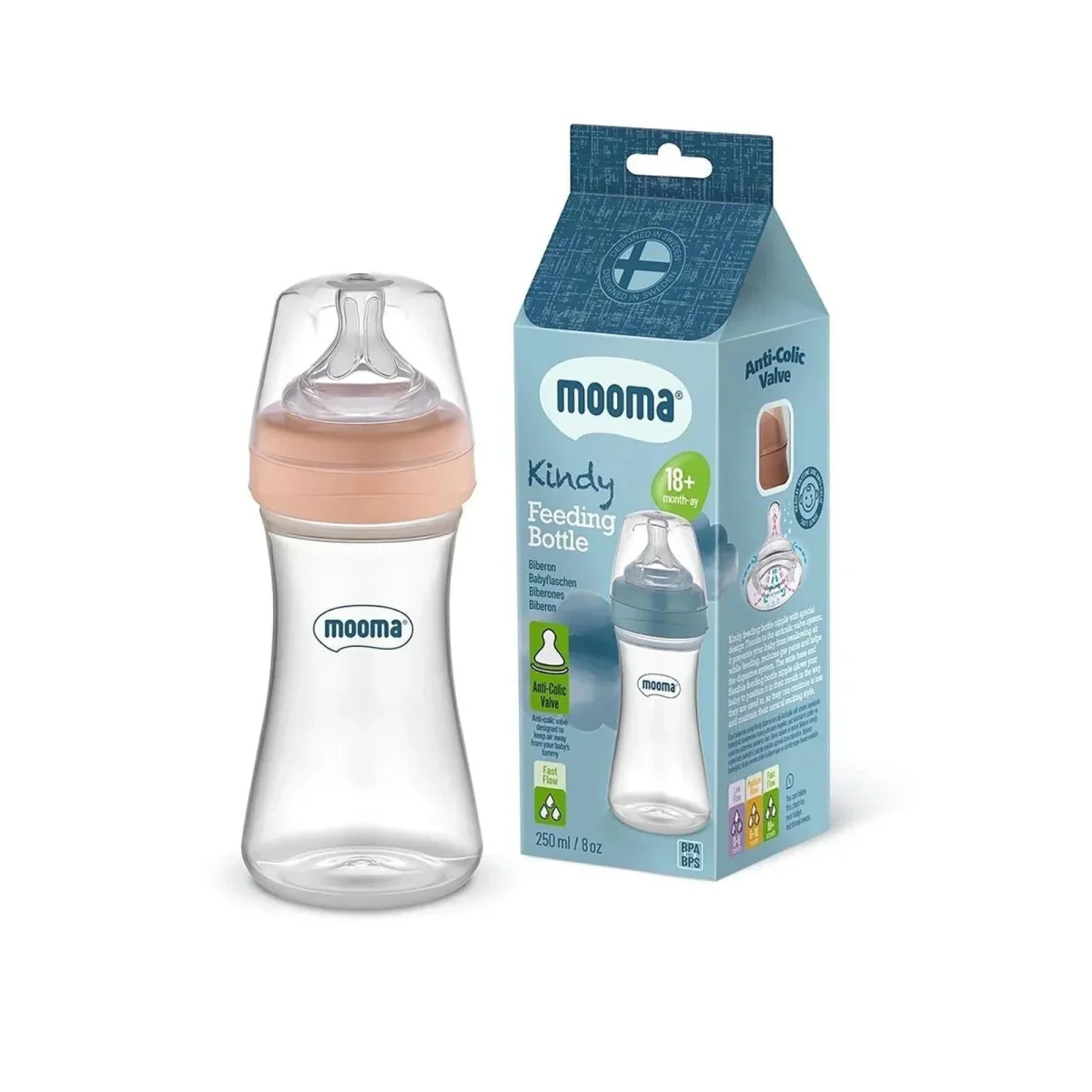 Mooma Kindy Bottle Fast Flow 18+ months 250ml - Old Rose - Image 2