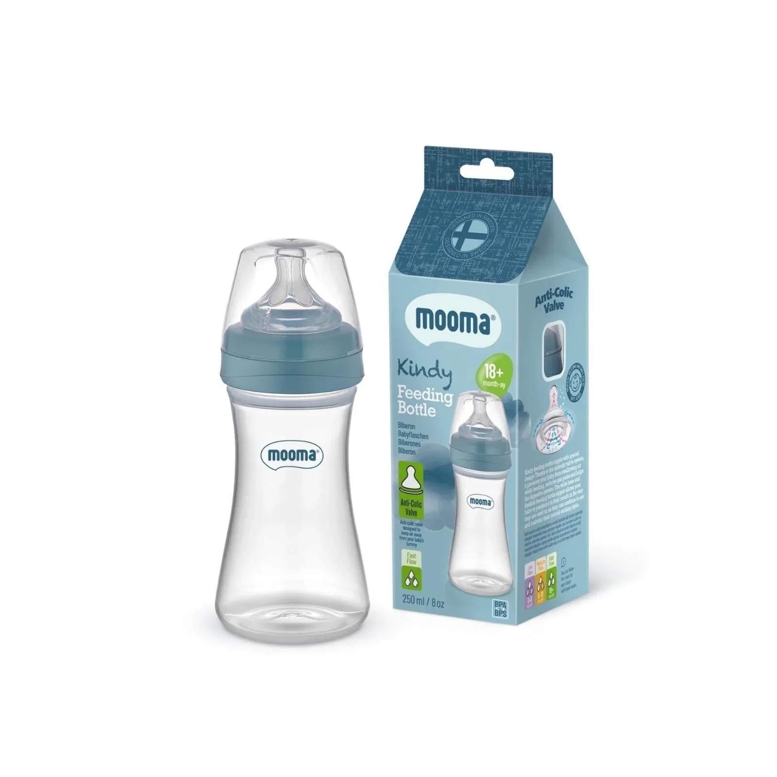 Mooma Kindy Bottle Fast Flow 18+ months 250ml - Ball Blue - Image 2