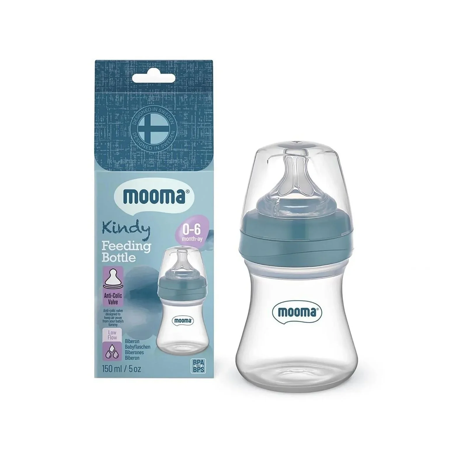 Mooma Kindy Bottle Slow Flow 0-6 months 150ml - Ball Bue - Image 2