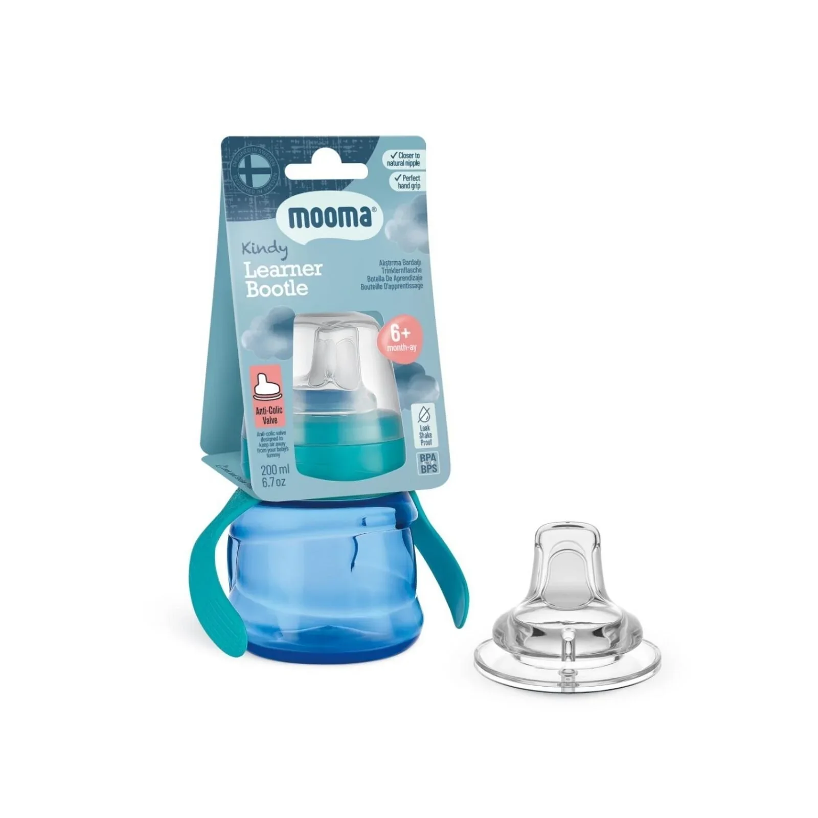 Mooma Kindy Learner Bottle 200ml - Aqua Blue - Image 3