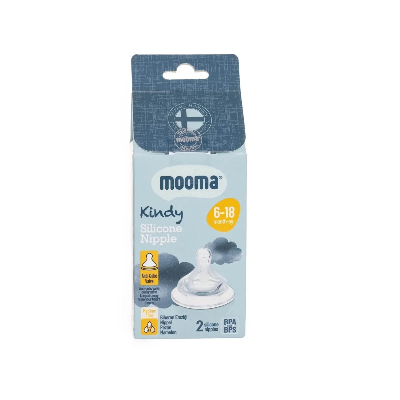 Mooma Kindy Silicone Teats Medium Flow 6-18 months Pack of 2 - Image 4