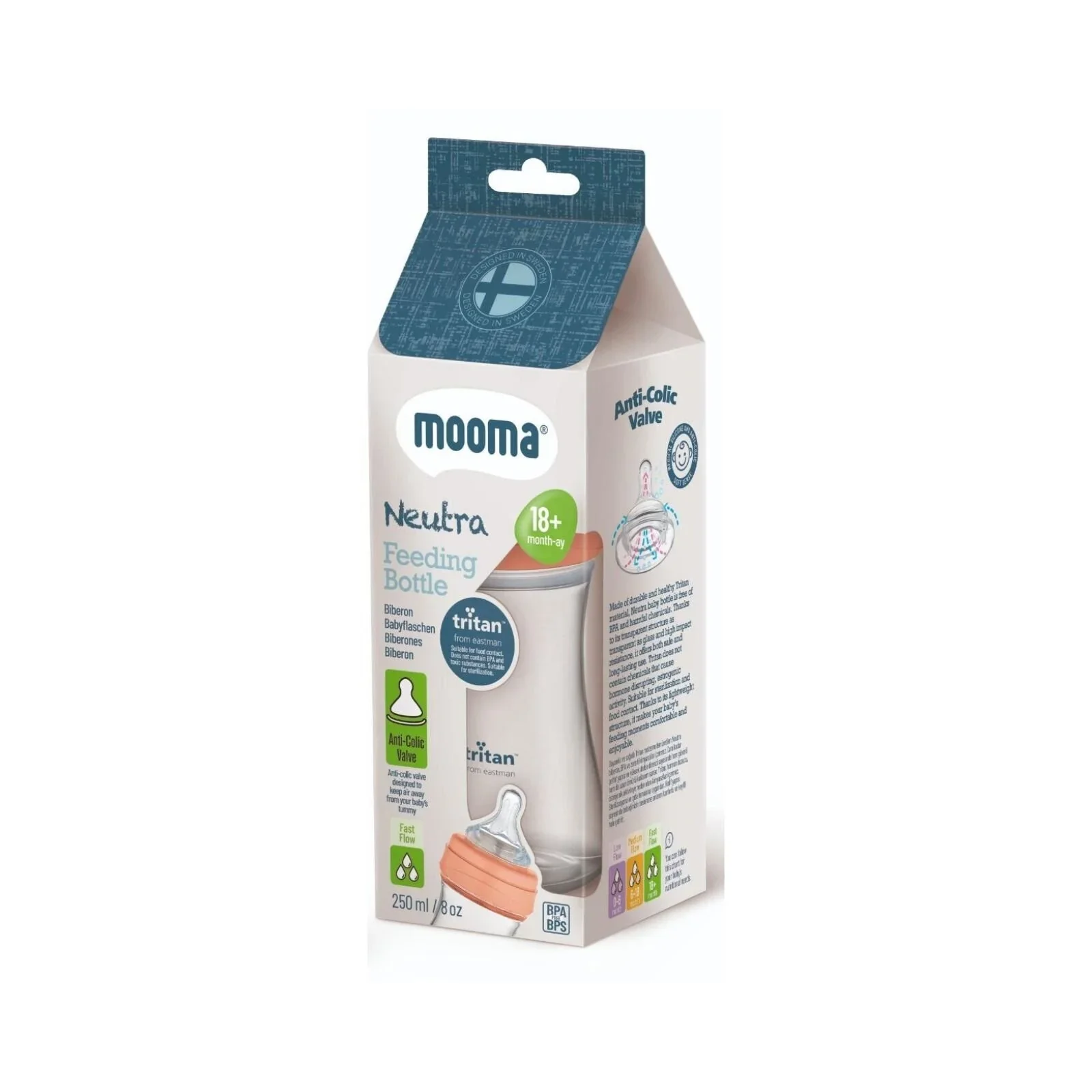 Mooma Neutra Tritan Bottle Fast Flow 18+ months 250ml - Coral Pink - Image 4