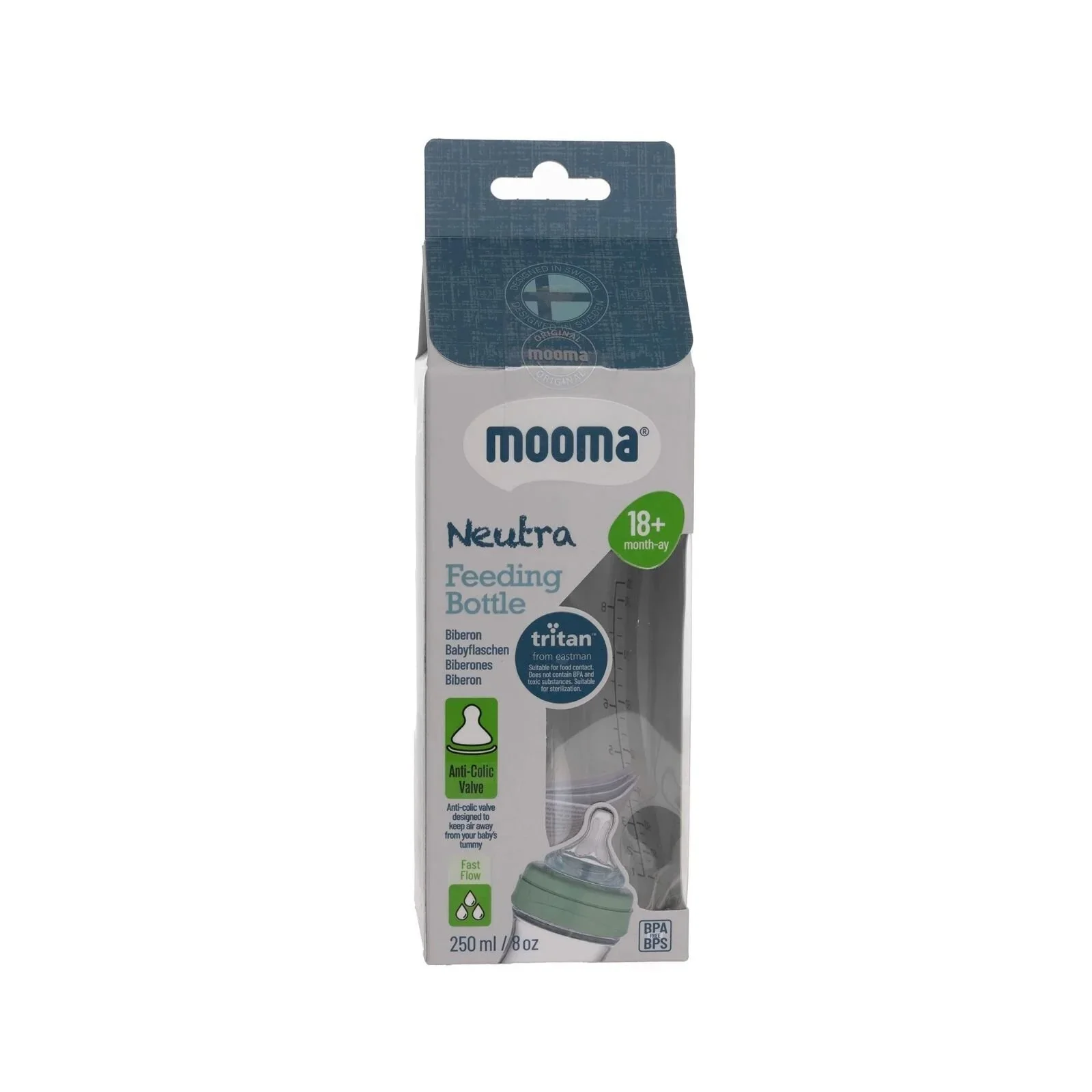 Mooma Neutra Tritan Bottle Fast Flow 18+ months 250ml - Sage Green - Image 4