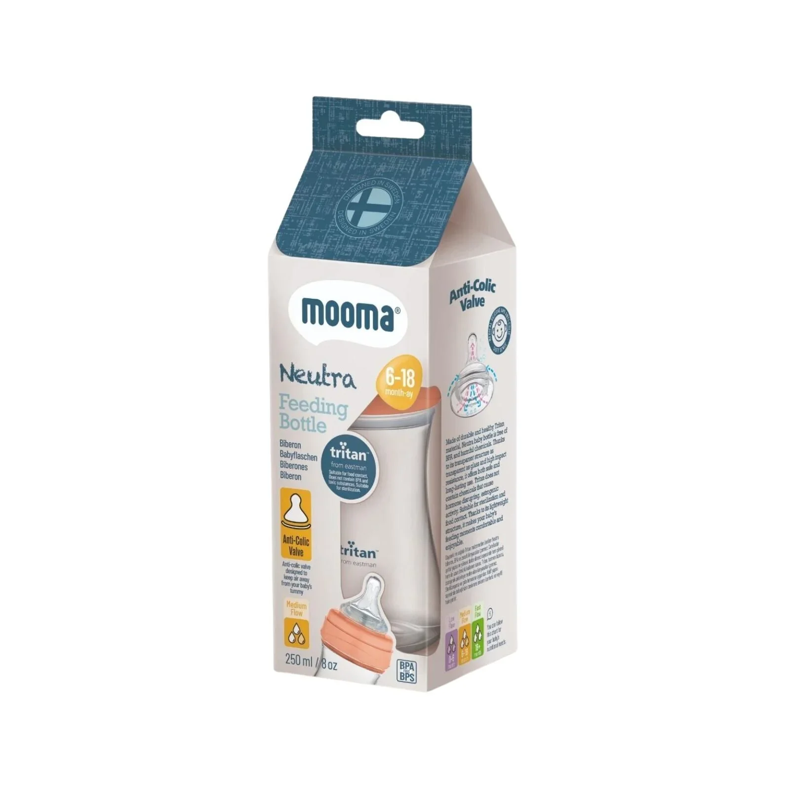 Mooma Neutra Tritan Bottle Medium Flow 6-18 months 250ml - Coral Pink - Image 4
