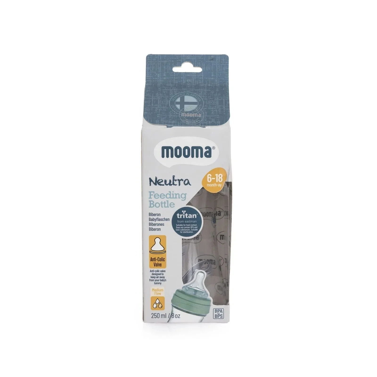Mooma Neutra Tritan Bottle Medium Flow 6-18 months 250ml - Sage Green - Image 4