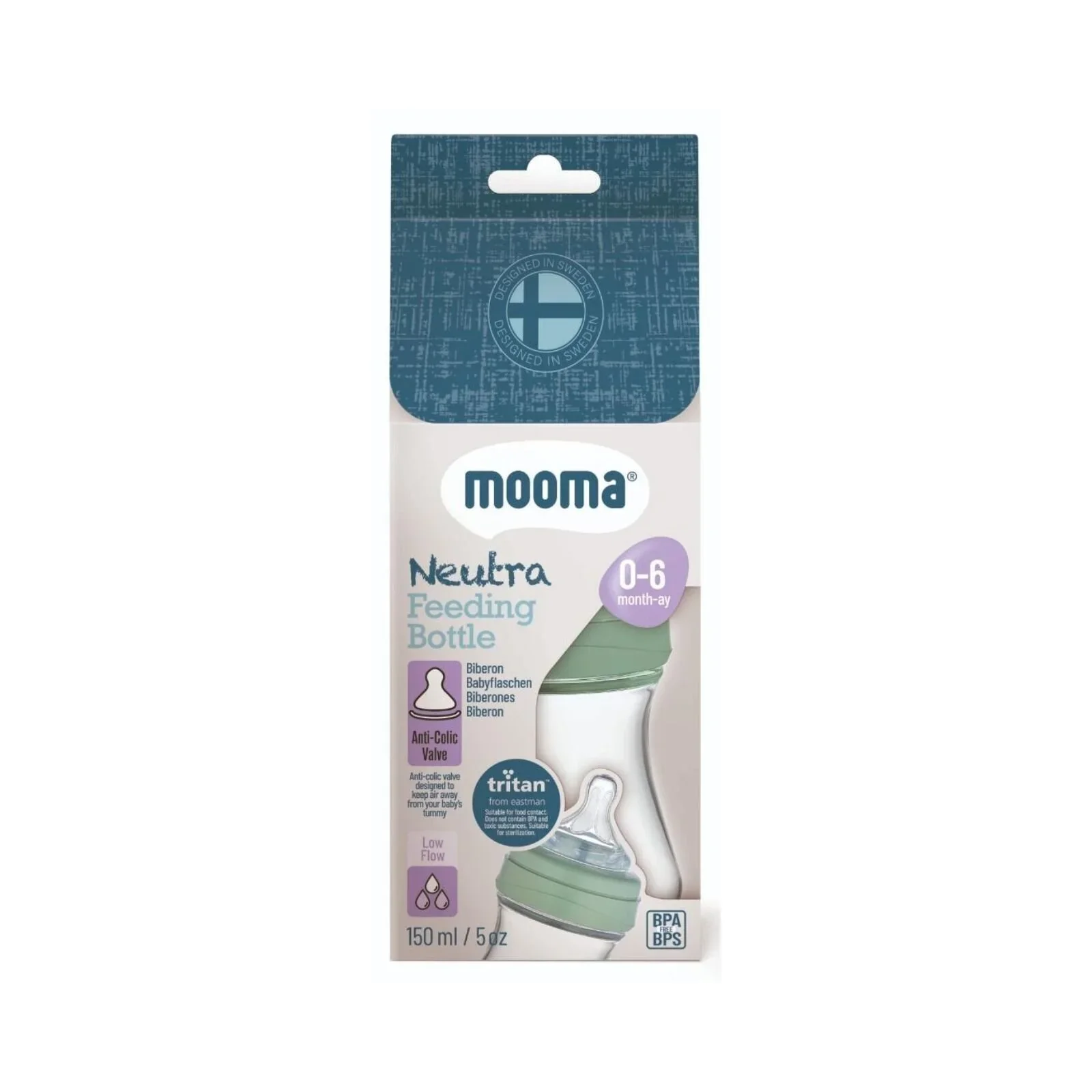 Mooma Neutra Tritan Bottle Slow Flow 0-6 months 150ml - Sage Green - Image 4