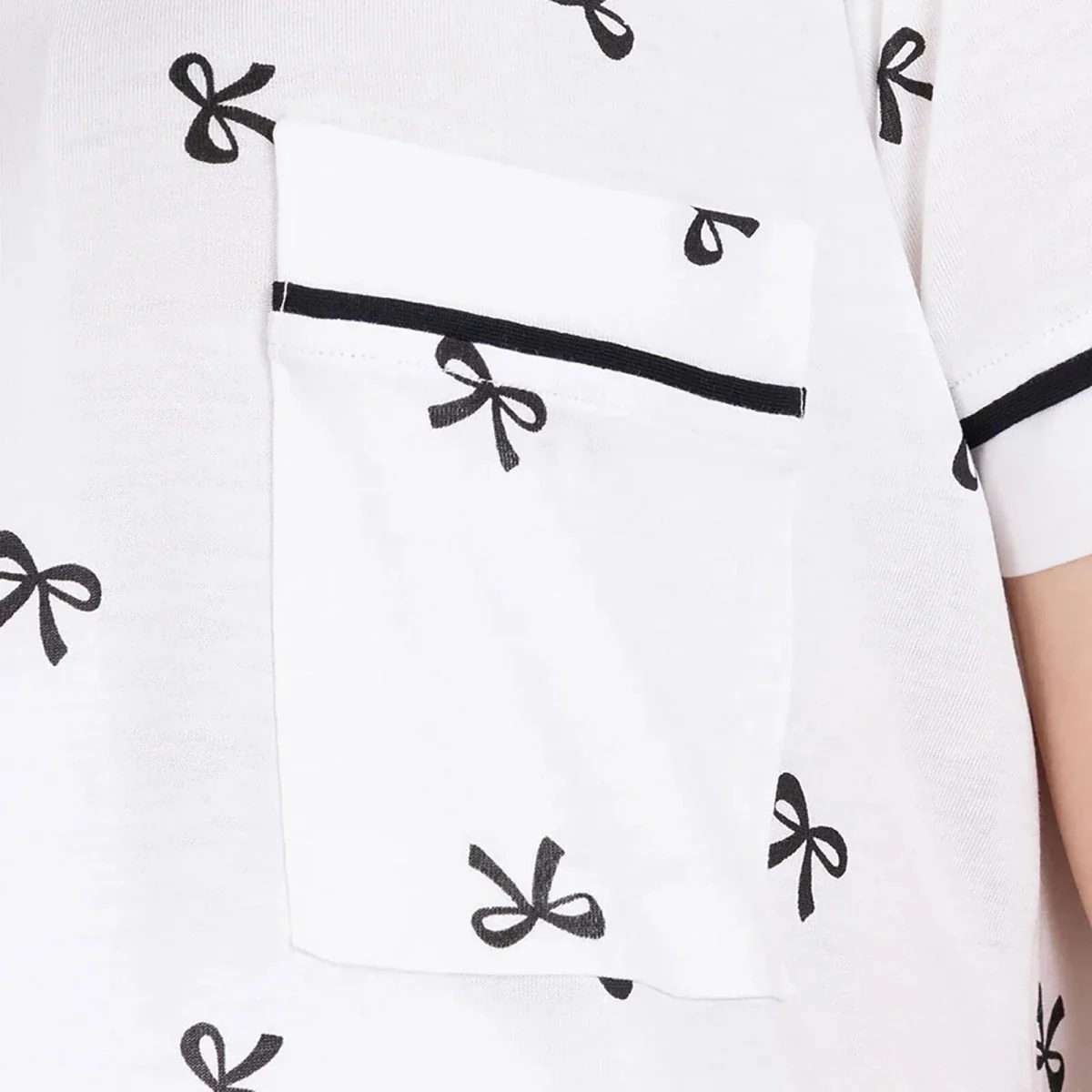 Mother Pyjama Set Bow Print Snap Fastening Shirt Collar - Ecru - Image 4