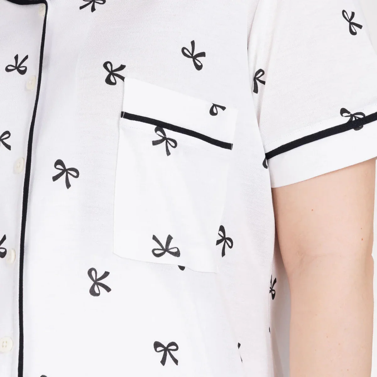 Mother Pyjama Set Bow Print Snap Fastening Shirt Collar - Ecru - Image 5