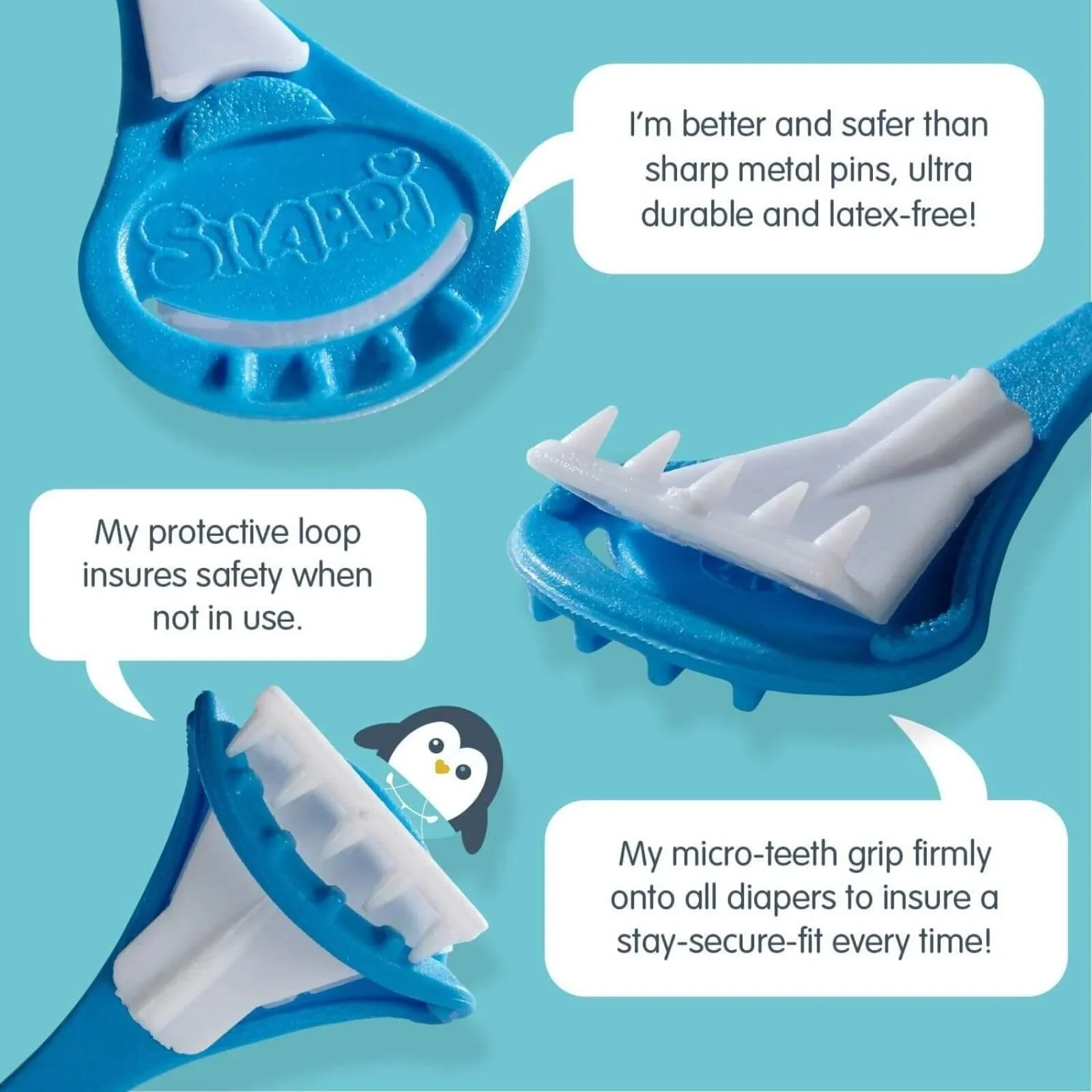 Nappi Nippas No Pin Fasteners for Terry Nappies 3 pcs - Blue - Image 4